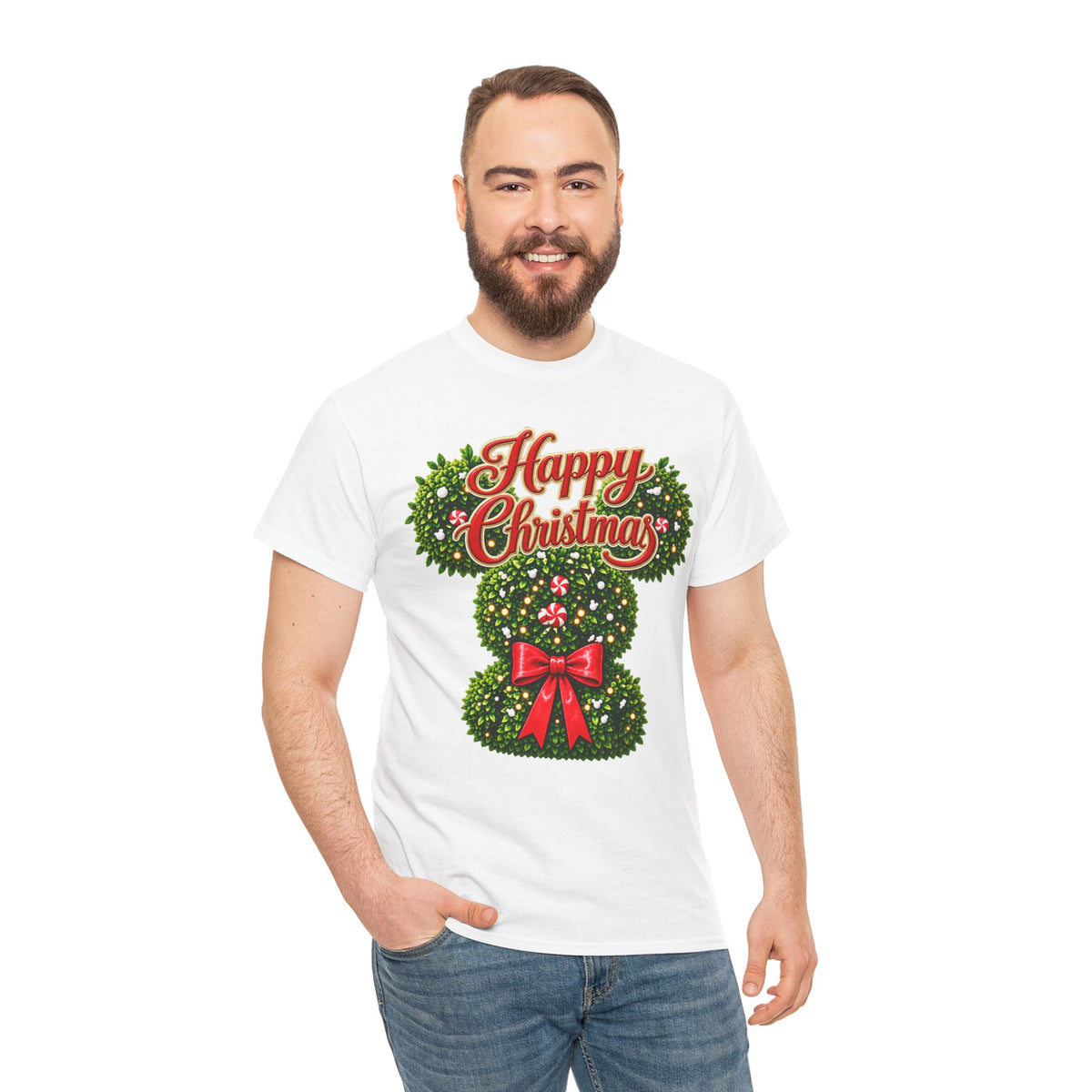 Christmas Wreath Mouse Tee – "Happy Christmas" Holiday Graphic T-Shirt