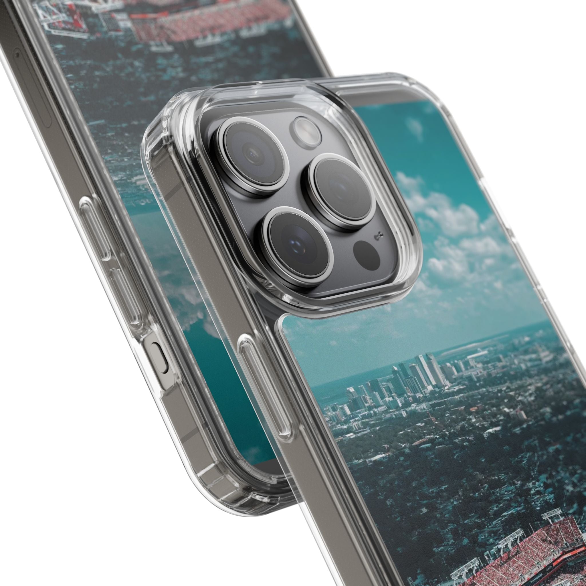 Tampa Bay Raymond James Stadium Clear Phone Case — Aerial City Stadium Design