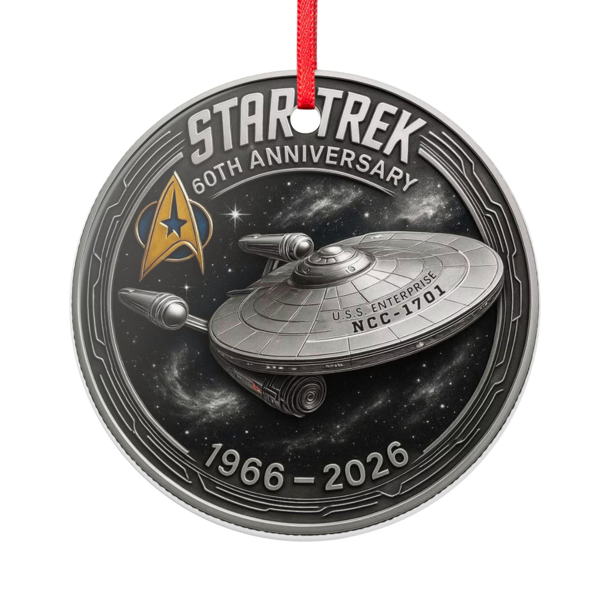 Star Trek 60th Anniversary Ceramic Ornament – USS NCC-1701 Two-Sided Holiday Decoration (1966–2026)
