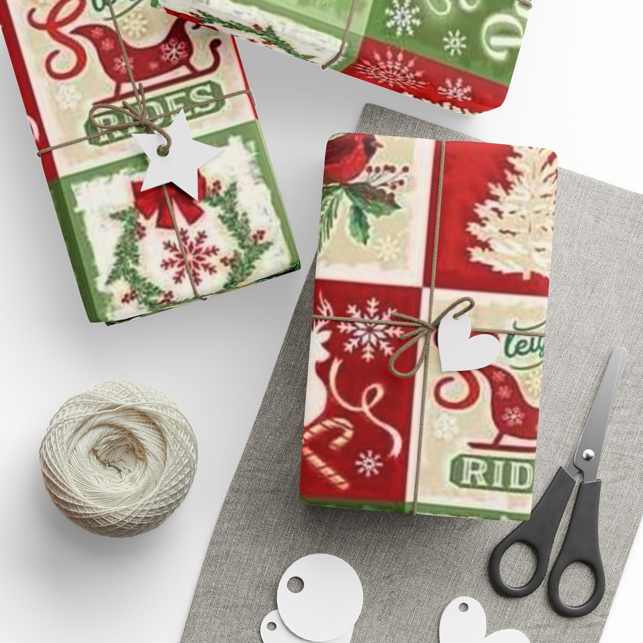 Christmas Patchwork Wrapping Paper Roll — Joy & Peace Holiday Gift Wrap