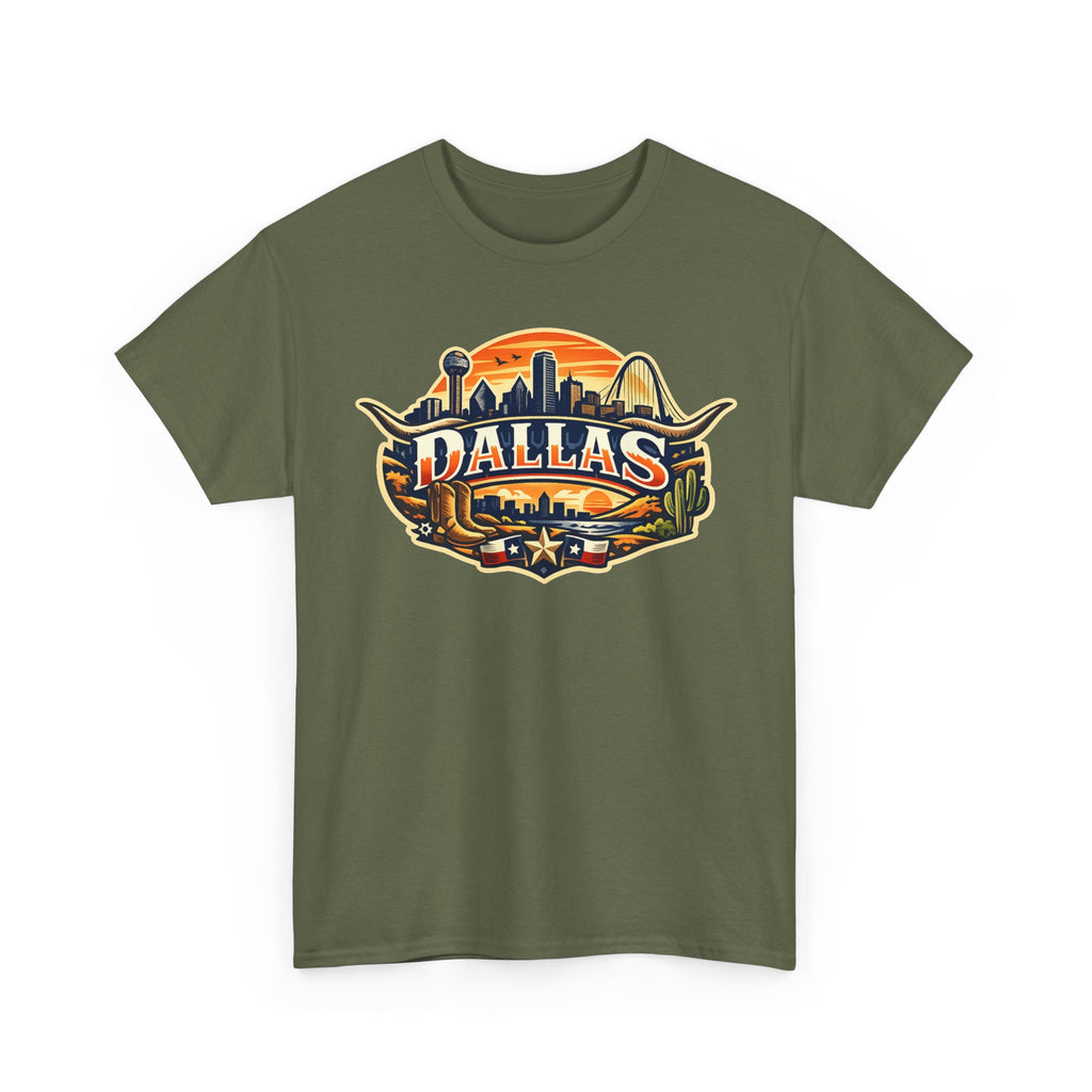 Dallas Skyline Retro Tee — Vintage Cityscape T‑Shirt with 'Dallas' Graphic
