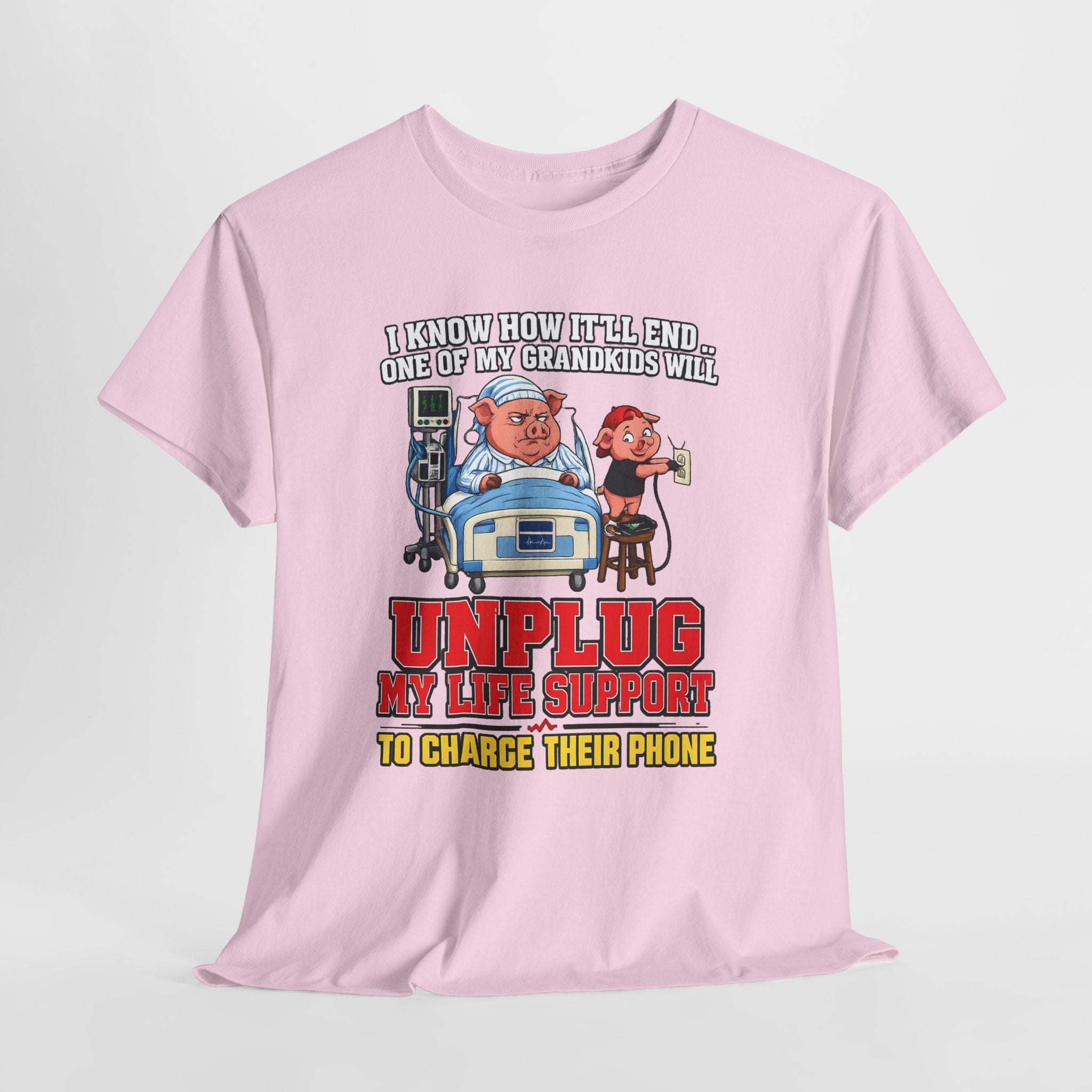 Funny Grandpa T-Shirt - "Unplug My Life Support to Charge Their Phone" Grandpa Humor Tee