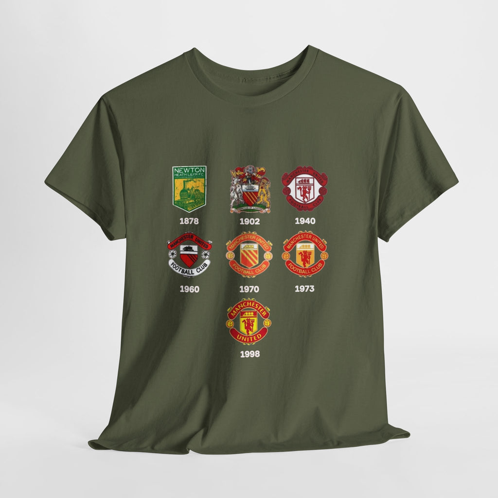 Manchester United Crest Evolution T-Shirt — Vintage Club Logo Timeline Tee