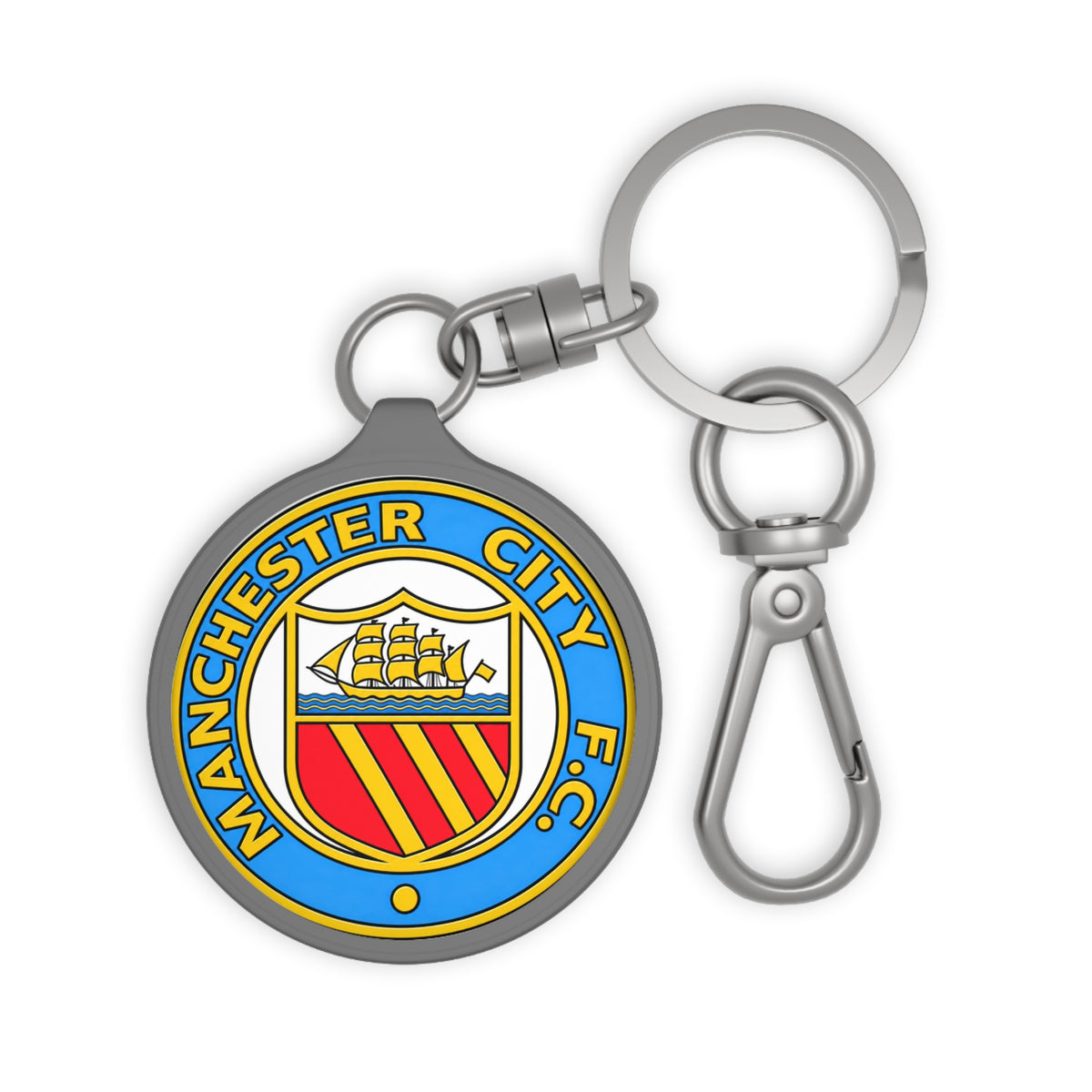 Manchester City FC Round Retro Crest Keyring Tag – Football Club Badge Keychain