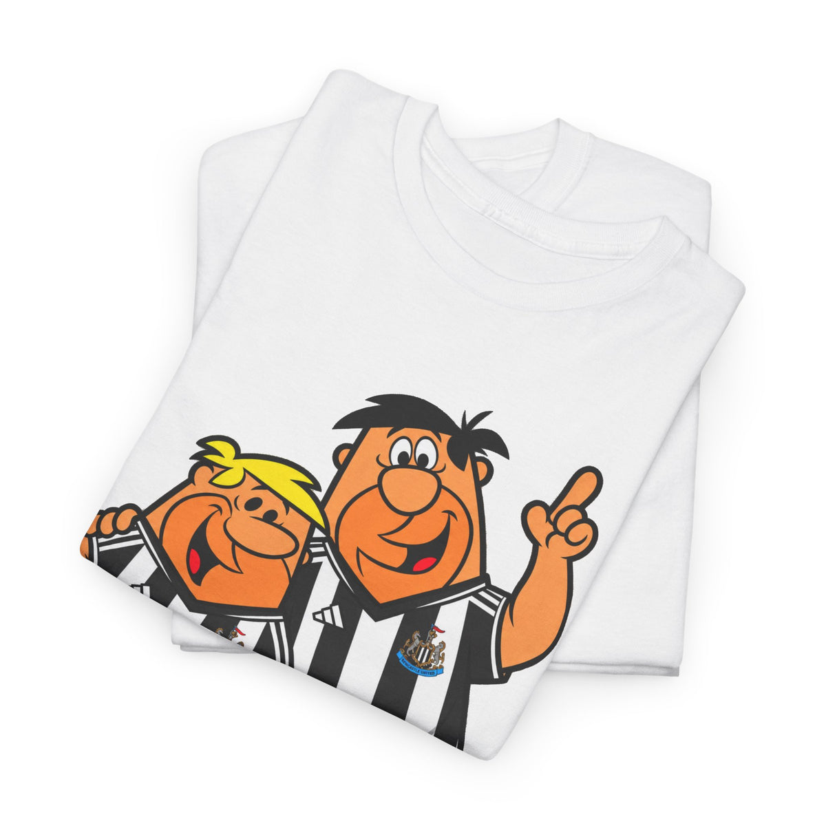Newcastle United Flintstones Cartoon Cotton T-Shirt / Tee — Retro Striped Jersey Illustrations