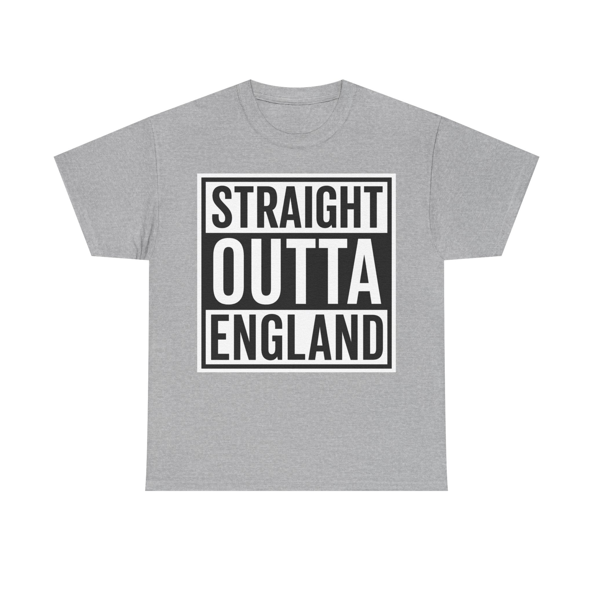 Straight Outta England T-Shirt — Bold Black Typography Tee for Brits & Expats