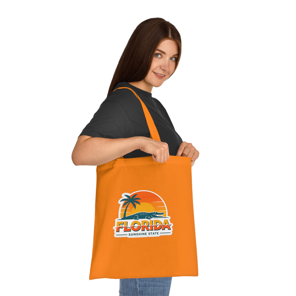 Florida Sunshine State Palm Tree Tote Bag — Retro Beach Sunset Cotton Tote