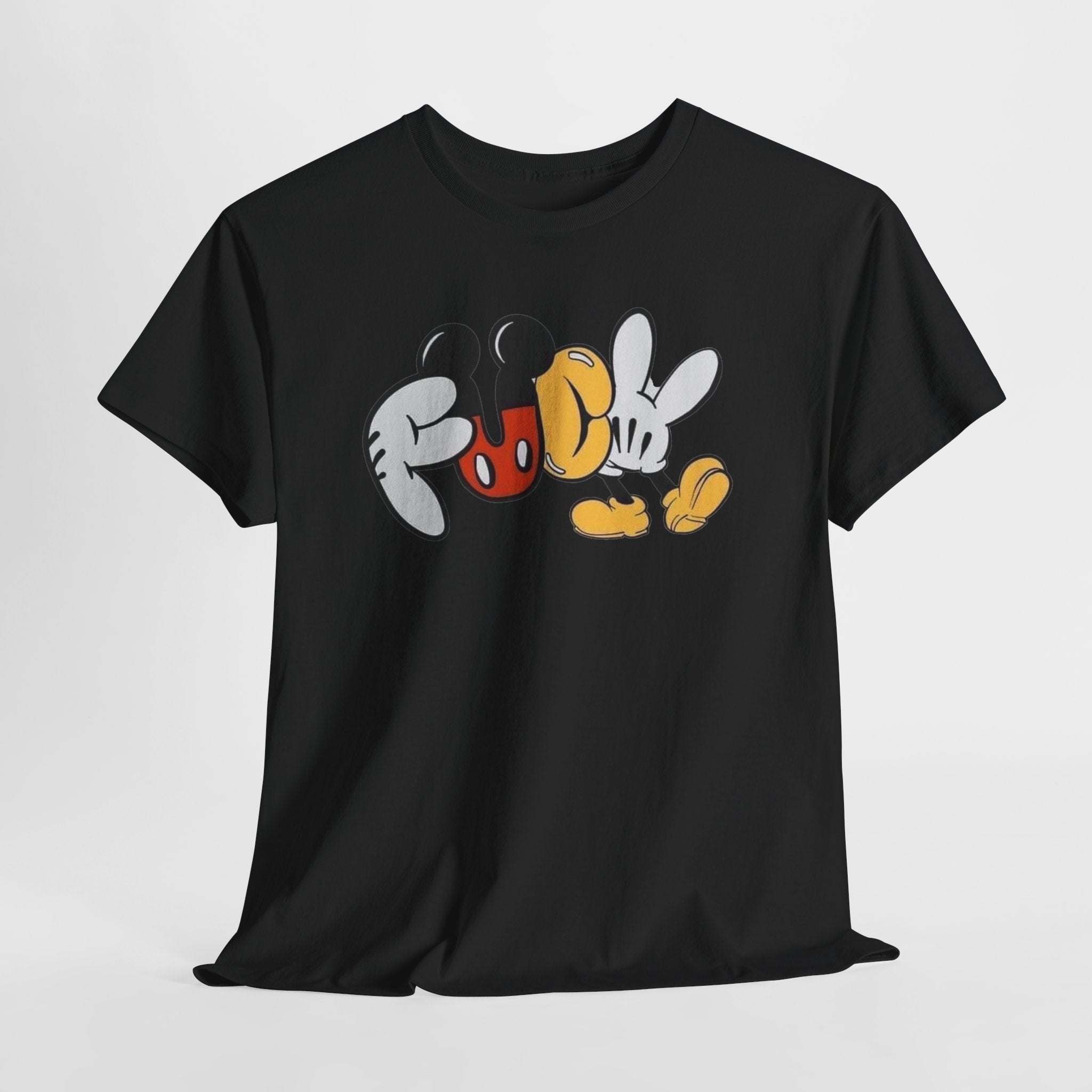 F**K Disney Graphic Tee — Playful Cartoon Hands & Shoes Design