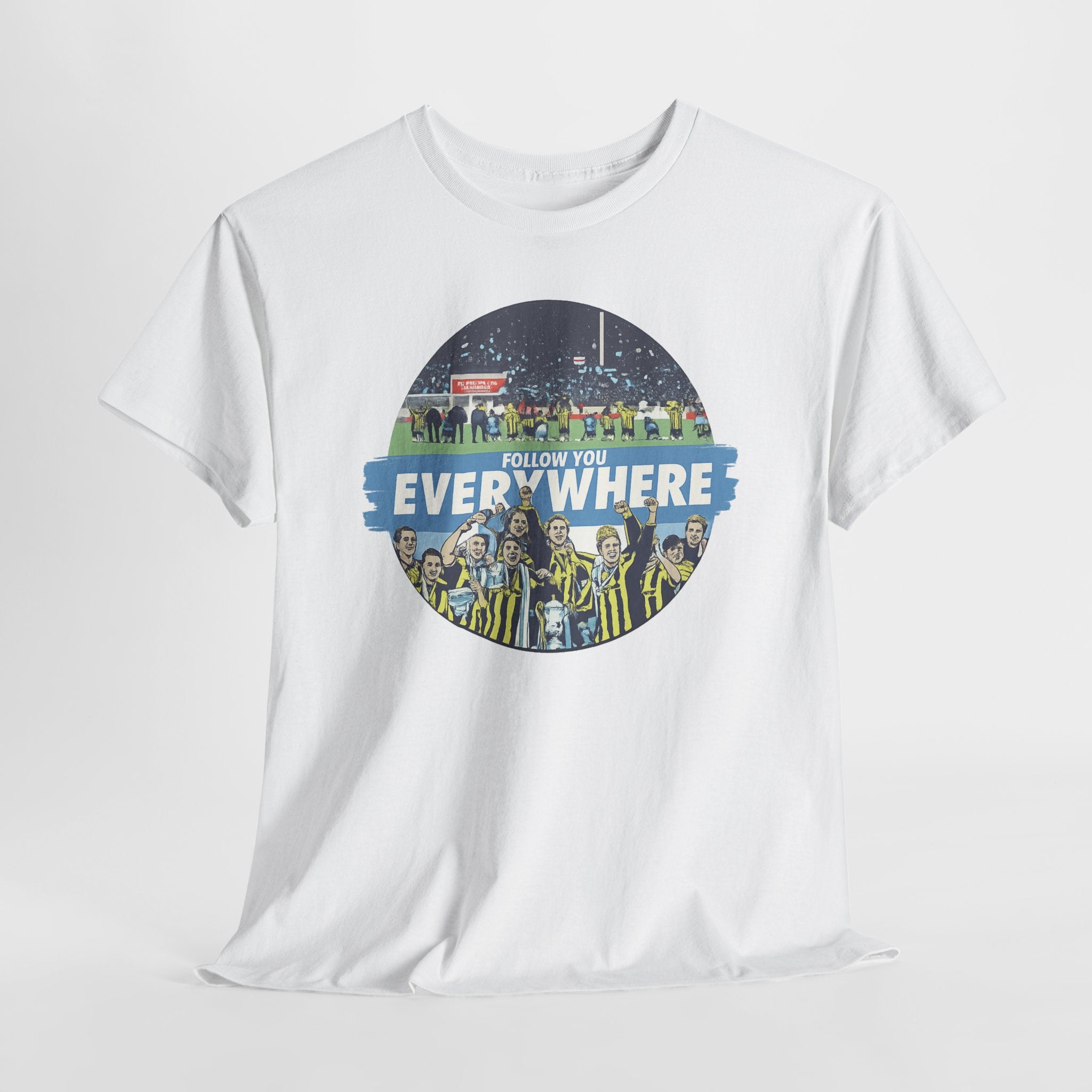 Manchester City Everywhere Soccer Crowd Graphic Tee — 'Follow You Everywhere' Fan Shirt