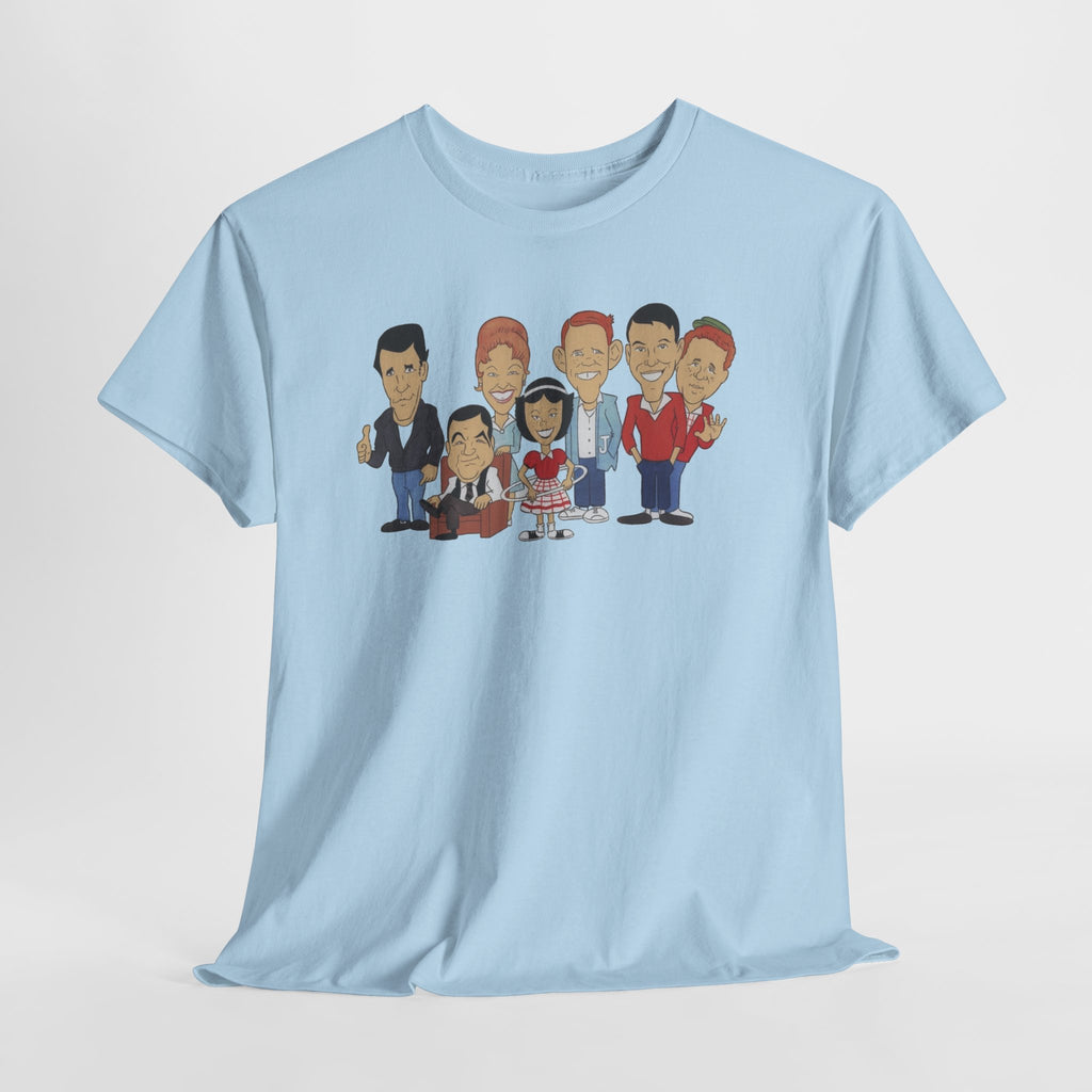 Happy Days Retro TV Cast Cartoon Tee - Vintage Sitcom Character Group Shirt