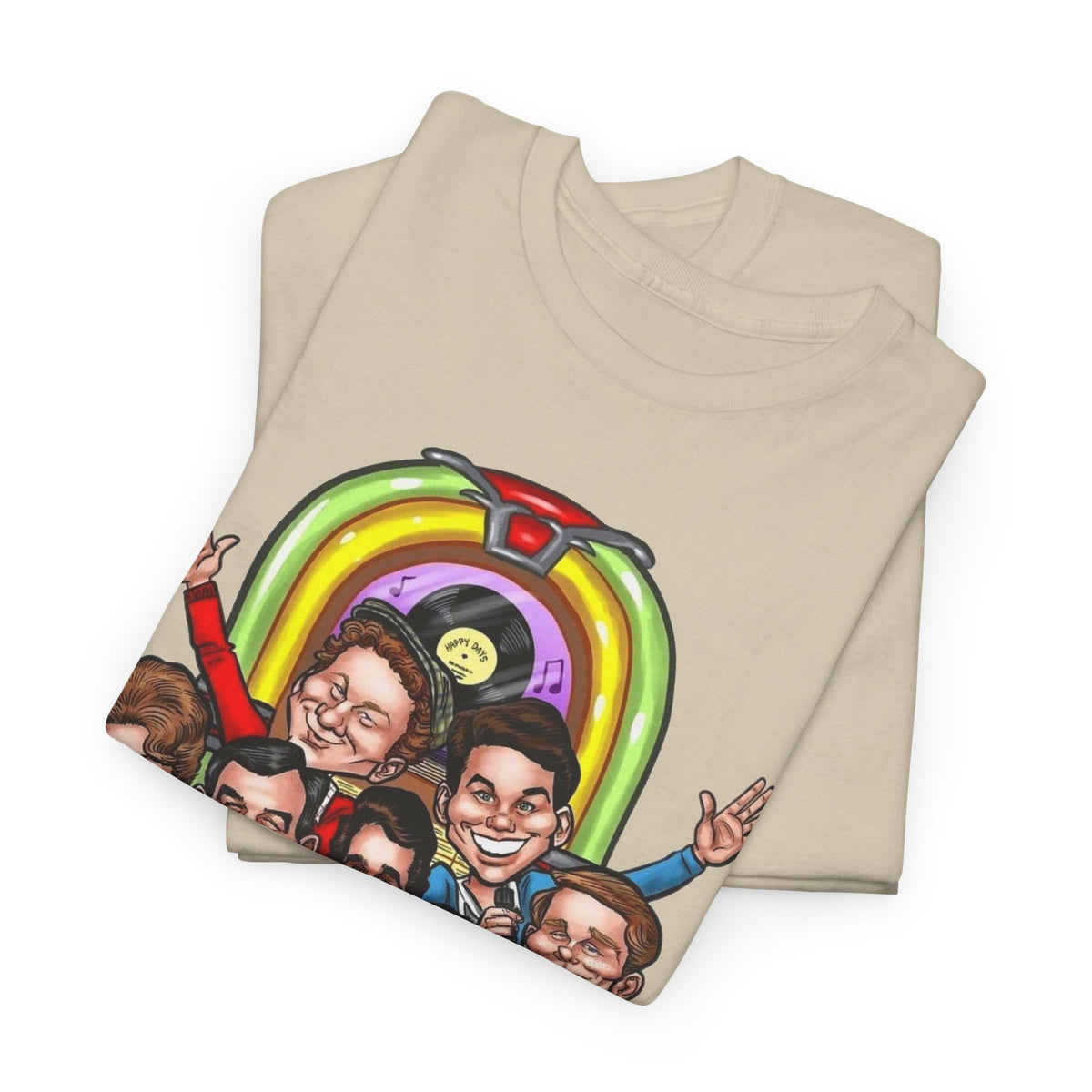 Happy Days Cast Caricature Tee — Retro 70s Sitcom Graphic T-Shirt