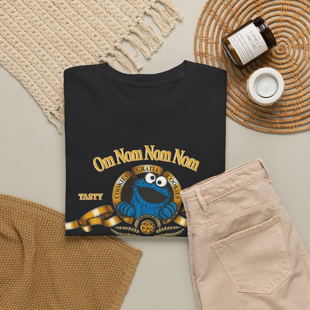 Cookie Monster "Om Nom Nom Nom" Vintage Badge Cotton T‑Shirt