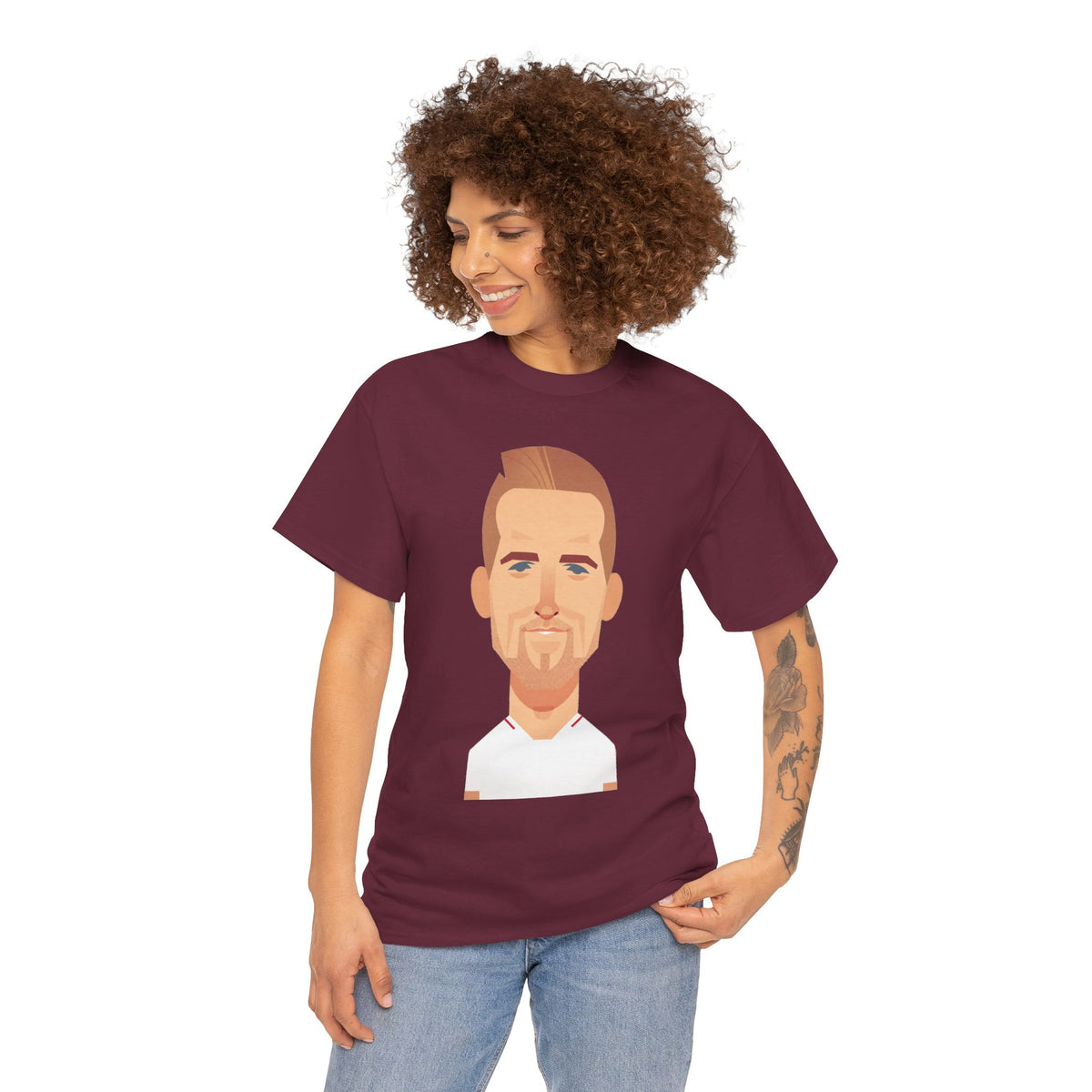 Harry Kane England Caricature Portrait Tee — Minimal Male Face Graphic Cotton T-Shirt
