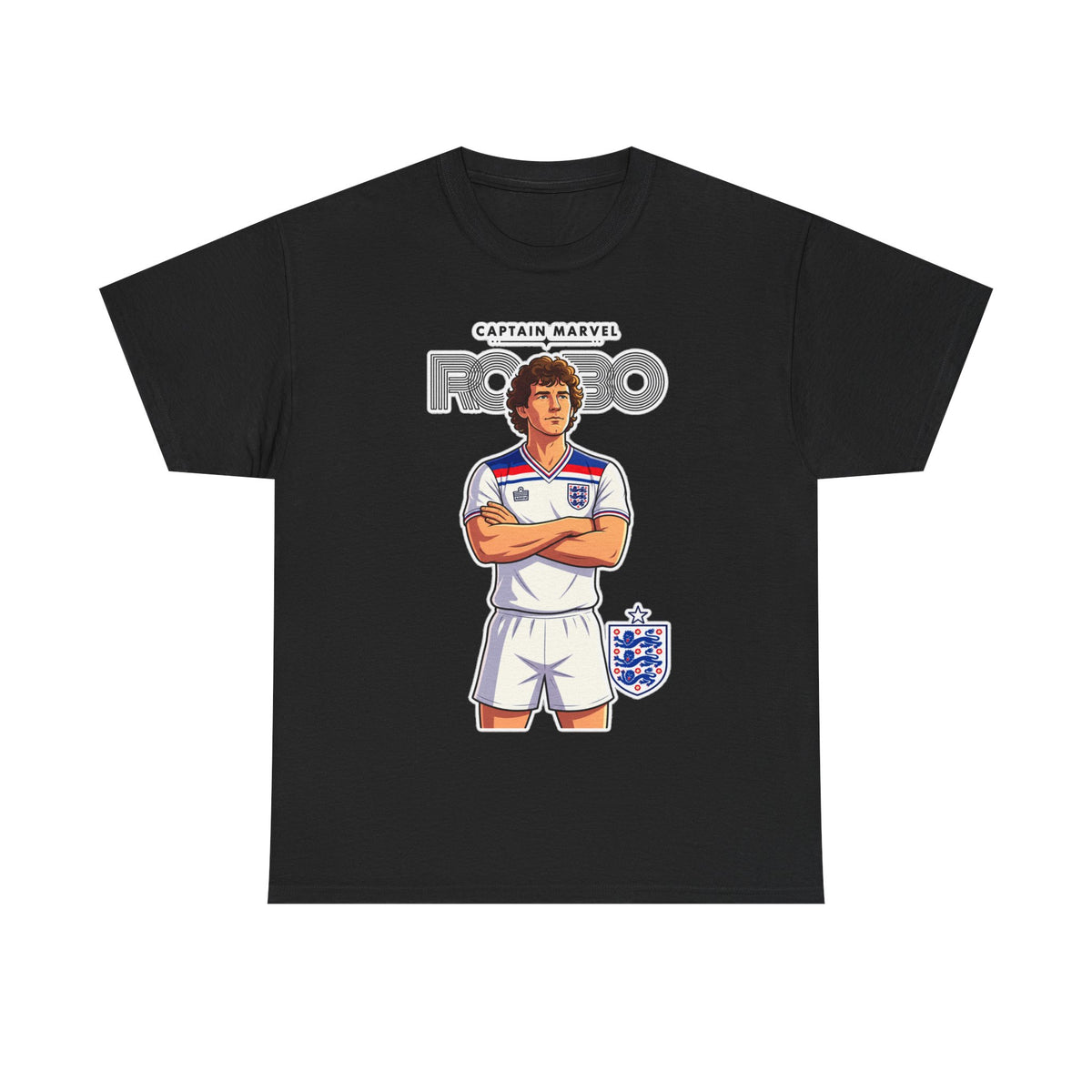 Bryan Robson Retro England Football Cotton T-Shirt / Tee — "Captain Marvel" Soccer Player Graphic
