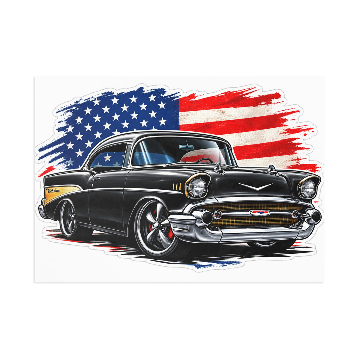 Vintage Black Chevy Postcard — Classic Car with American Flag Fine Art Postcard