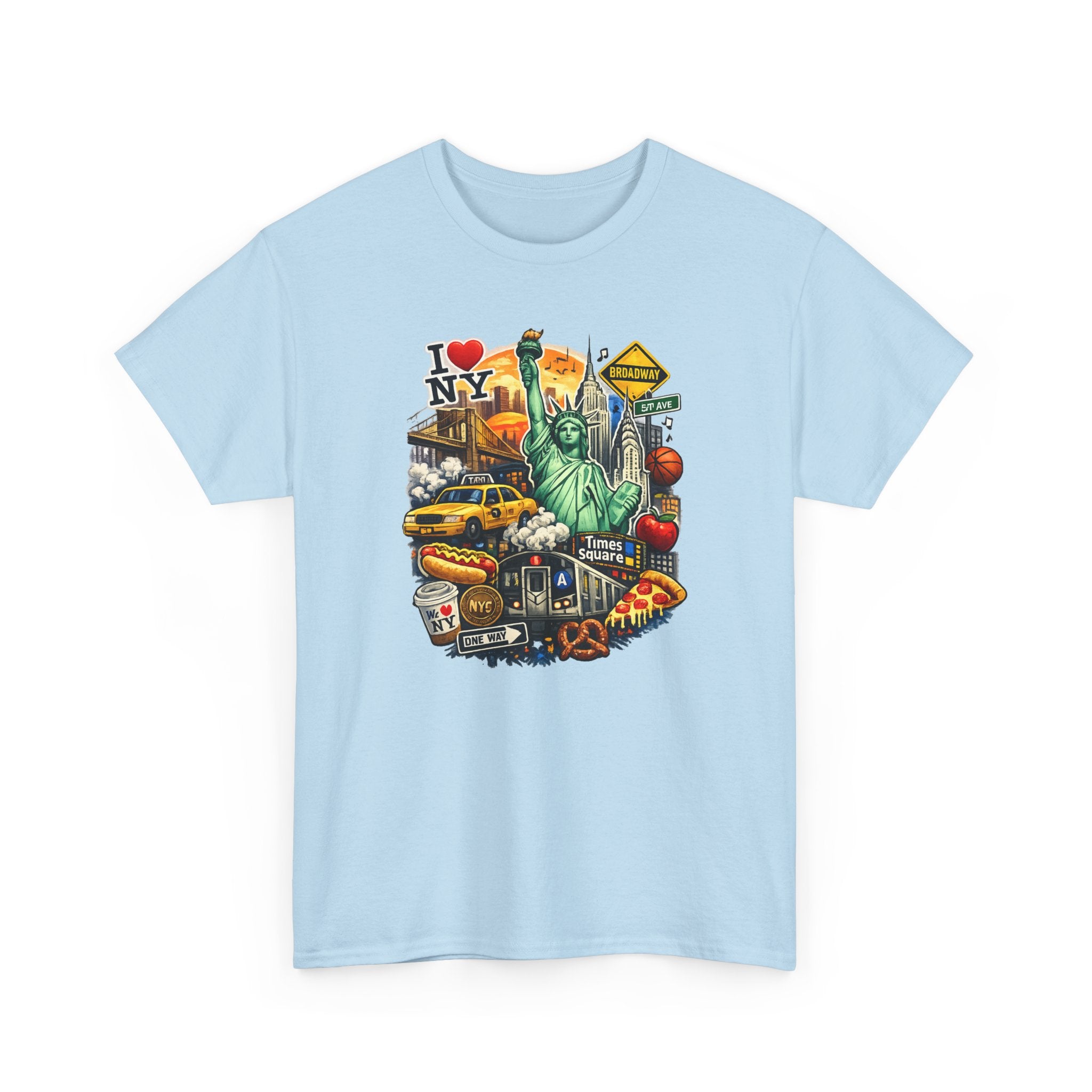 New York City Icons T-Shirt — Statue of Liberty, Taxi & I  NY Collage Tee