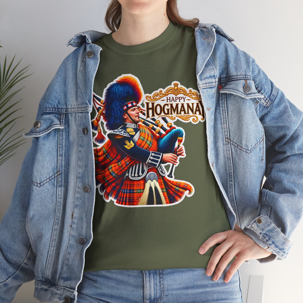 Hogmanay Bagpiper T‑Shirt — Happy Hogmanay Scottish New Year Tee