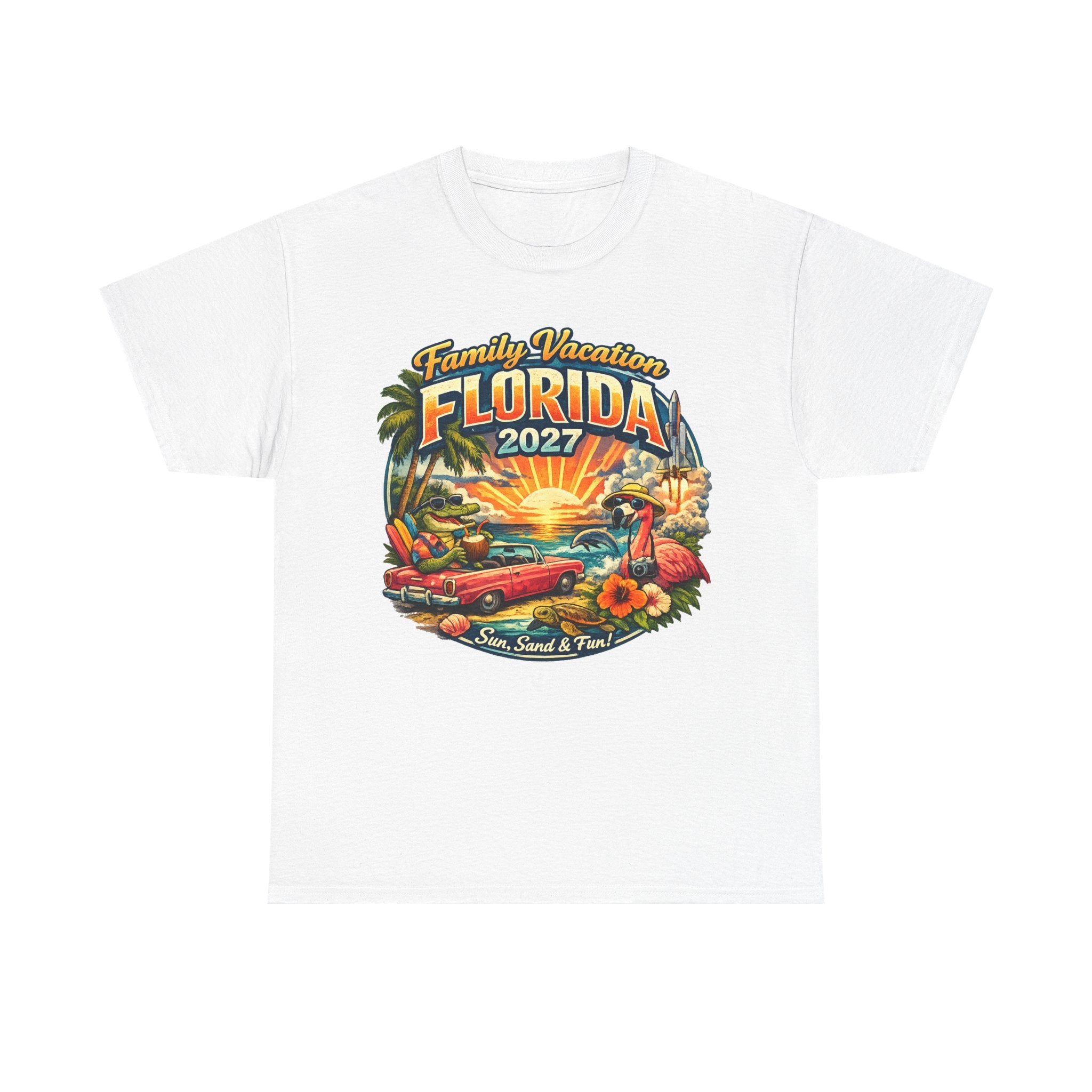Florida Family Vacation 2027 T-Shirt — Retro Sunset Beach Design