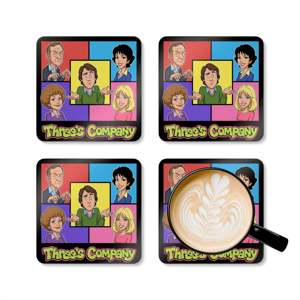 Three's Company Coaster Set — Retro TV Show Cork Drink Coasters