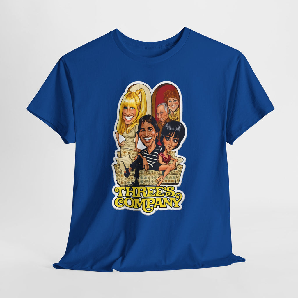 Three's Company Retro TV Tee — Vintage Sitcom Caricature T-Shirt