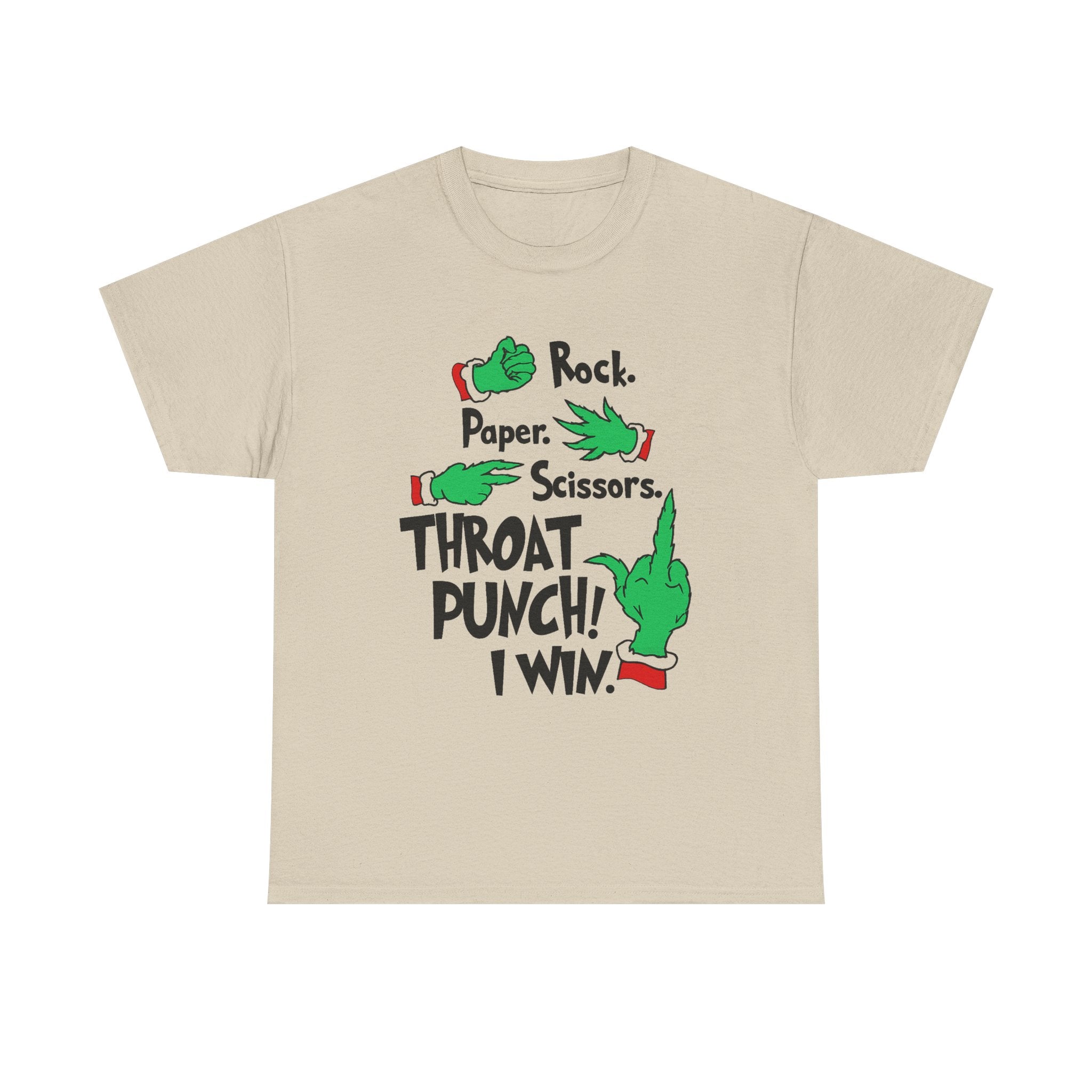 Funny Holiday Tee — "Rock. Paper. Scissors. Throat Punch! I Win" Graphic T-Shirt