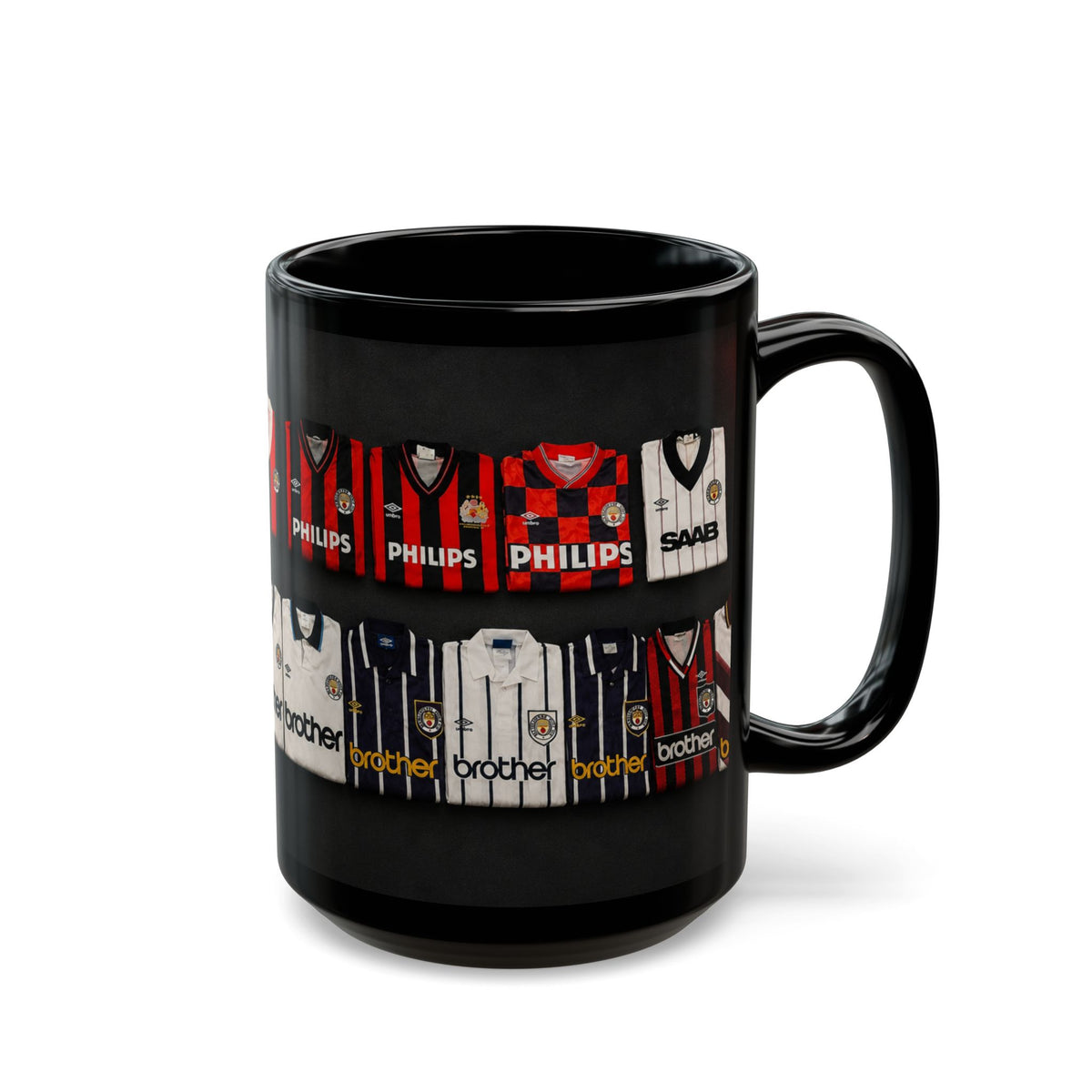 Manchester City Retro Away Football Kit Collage Mug — Vintage Soccer Jersey Coffee Cup (11oz/15oz)