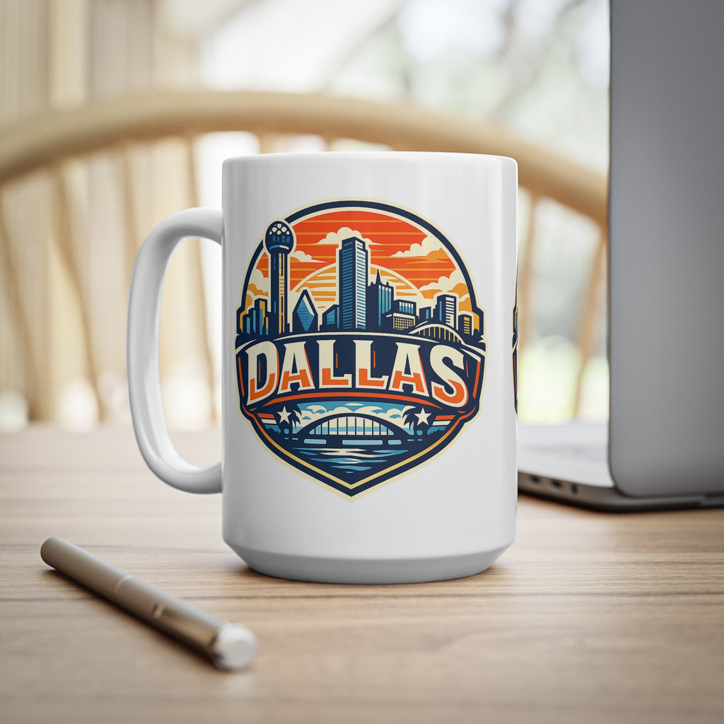 Dallas Skyline Ceramic Coffee Mug — Retro Cityscape 11oz & 15oz
