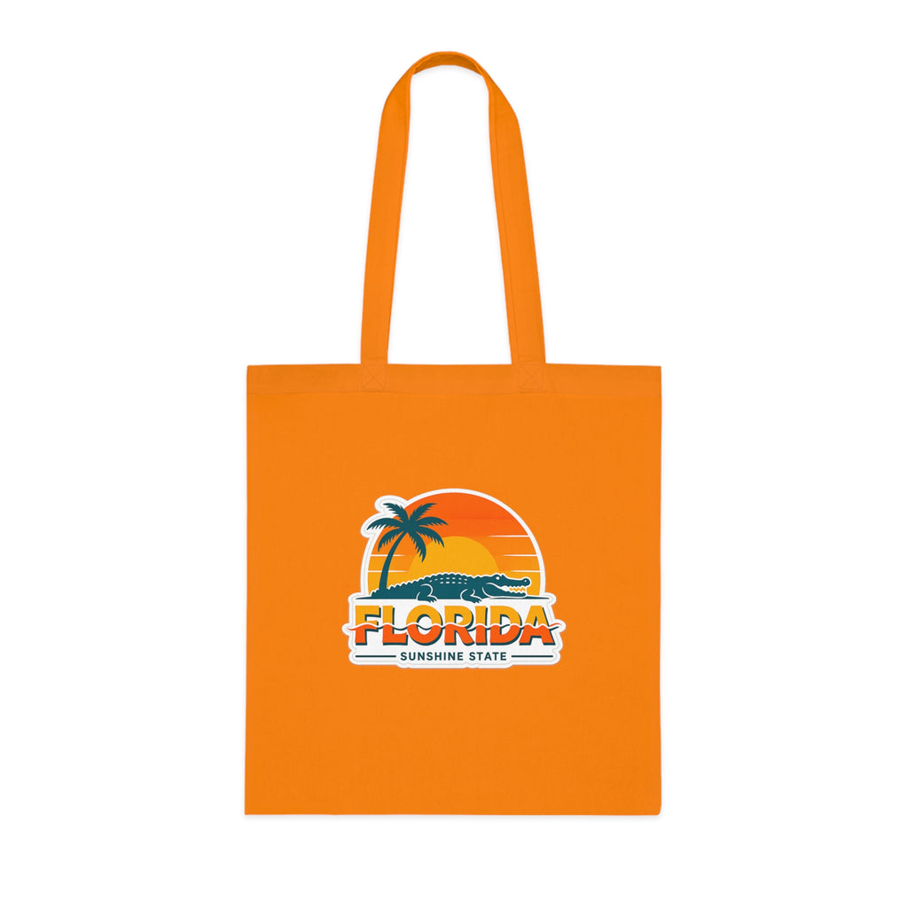 Florida Sunshine State Palm Tree Tote Bag — Retro Beach Sunset Cotton Tote