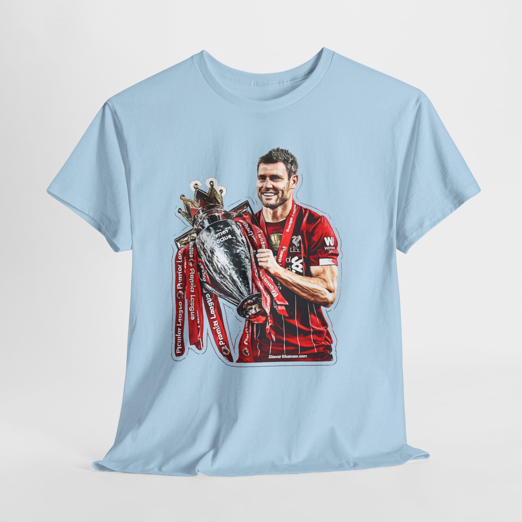 James Milner Liverpool Premier League Champion Trophy T-Shirt — Player Holding Premier Trophy