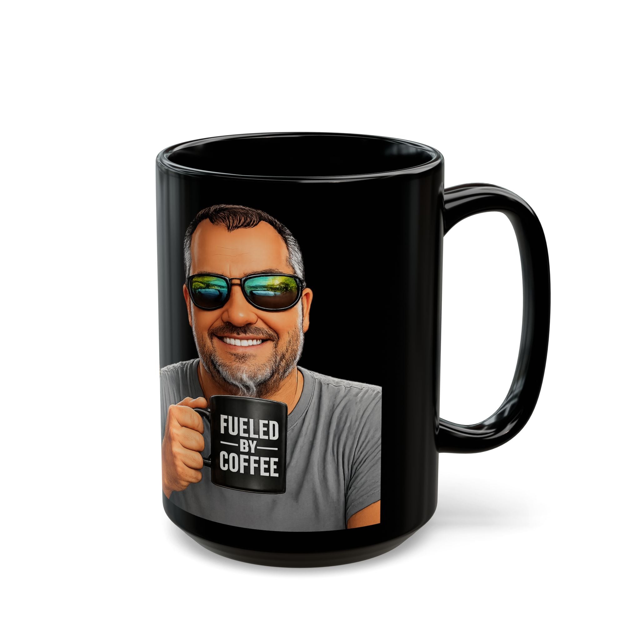 Fueled by Coffee Mug — Black Ceramic Coffee Cup (11oz & 15oz)