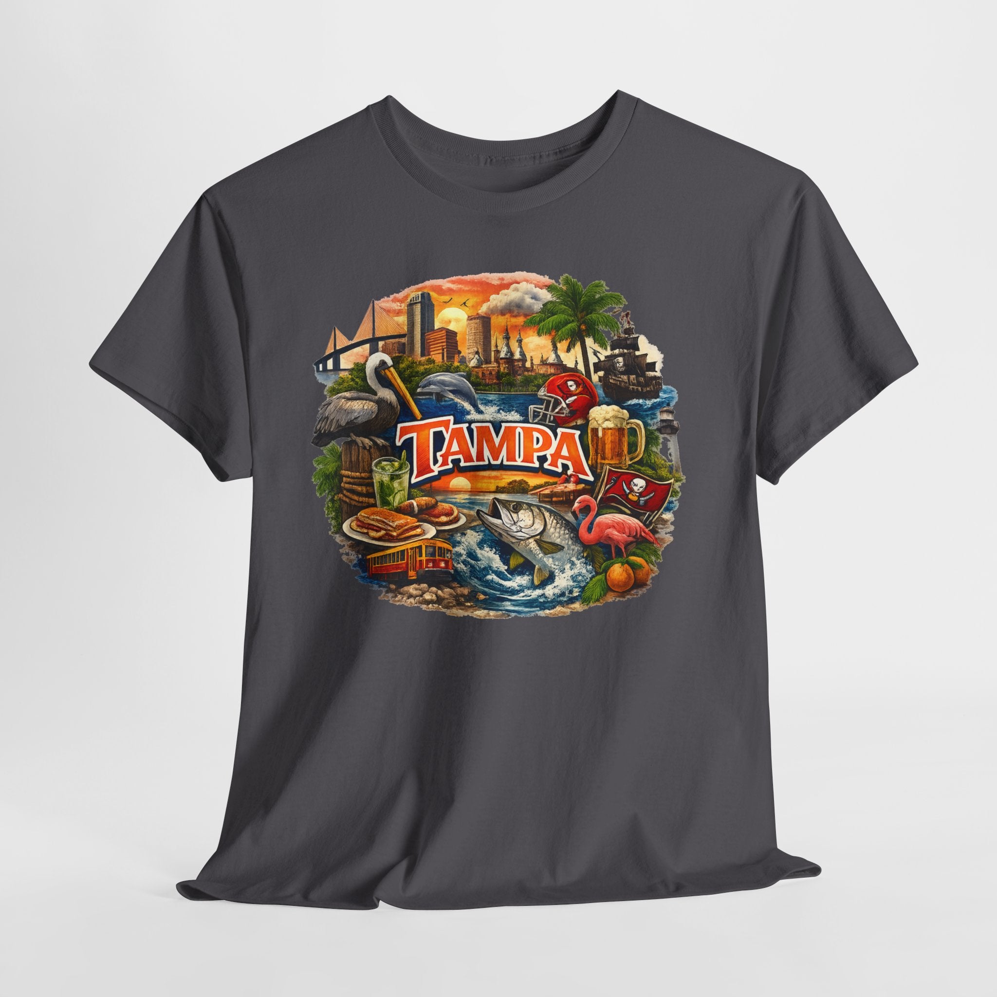 Tampa Florida Retro Scenic Tee — Vintage Beach, Skyline & Wildlife Graphic