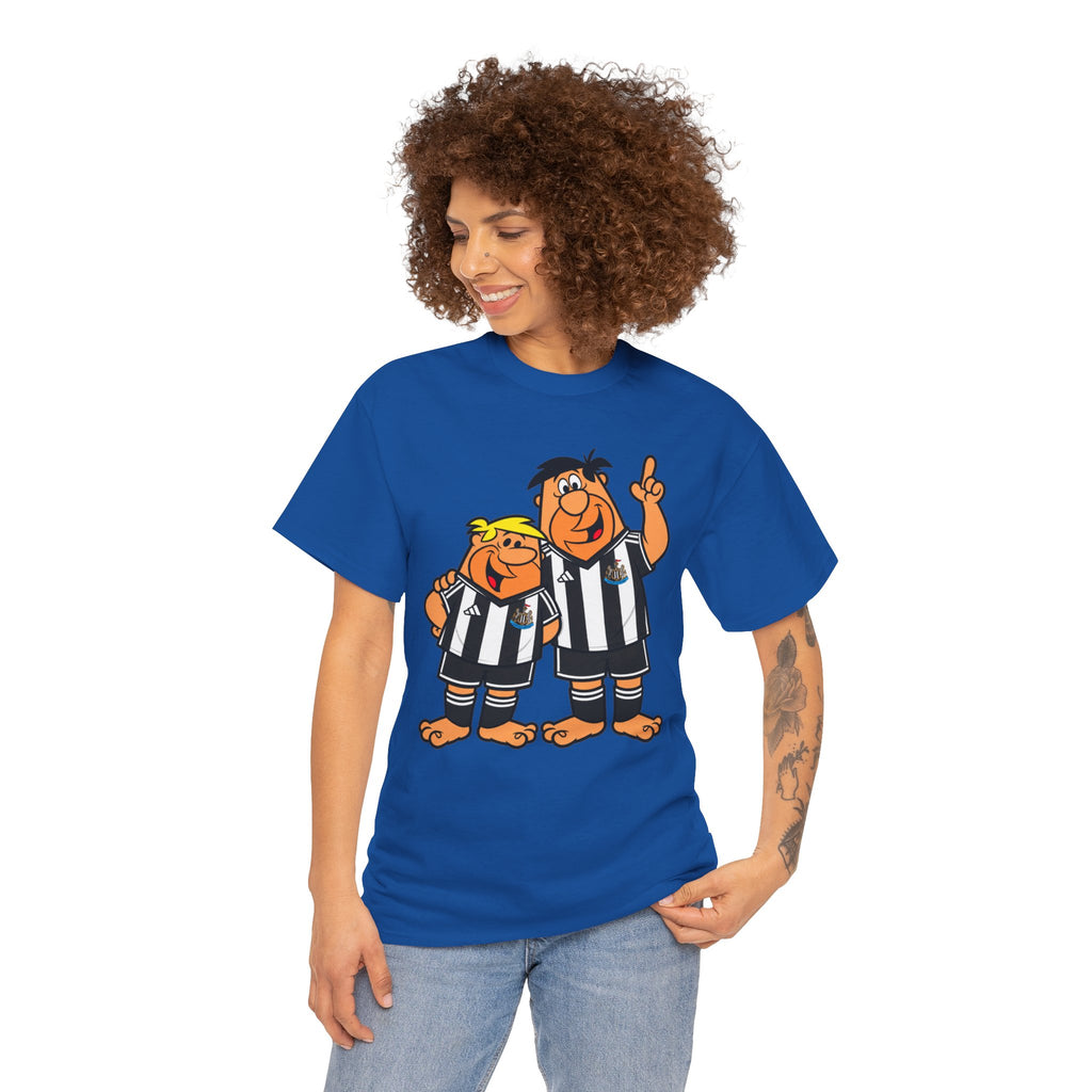 Newcastle United Flintstones Cartoon Cotton T-Shirt / Tee — Retro Striped Jersey Illustrations