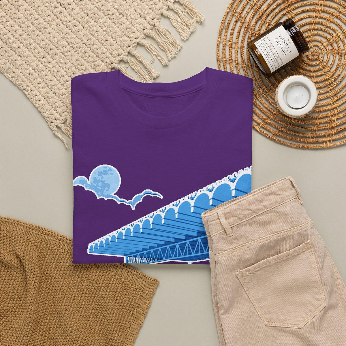 Manchester City Maine Road, Main Stand Cotton T-Shirt — Blue Retro Sports Venue Tee