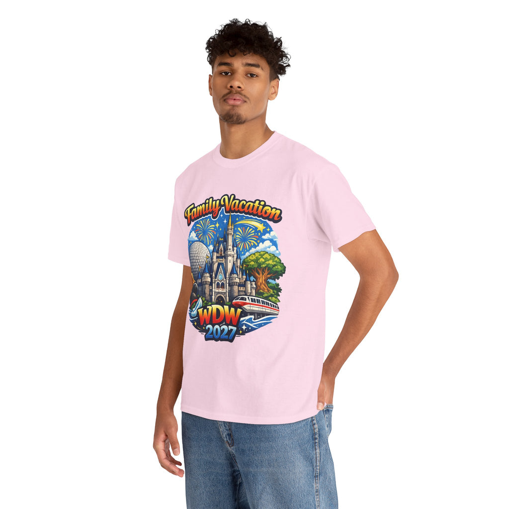 Family Vacation WDW 2027 T-Shirt – Disney Park Castle & Fireworks Vacation Tee