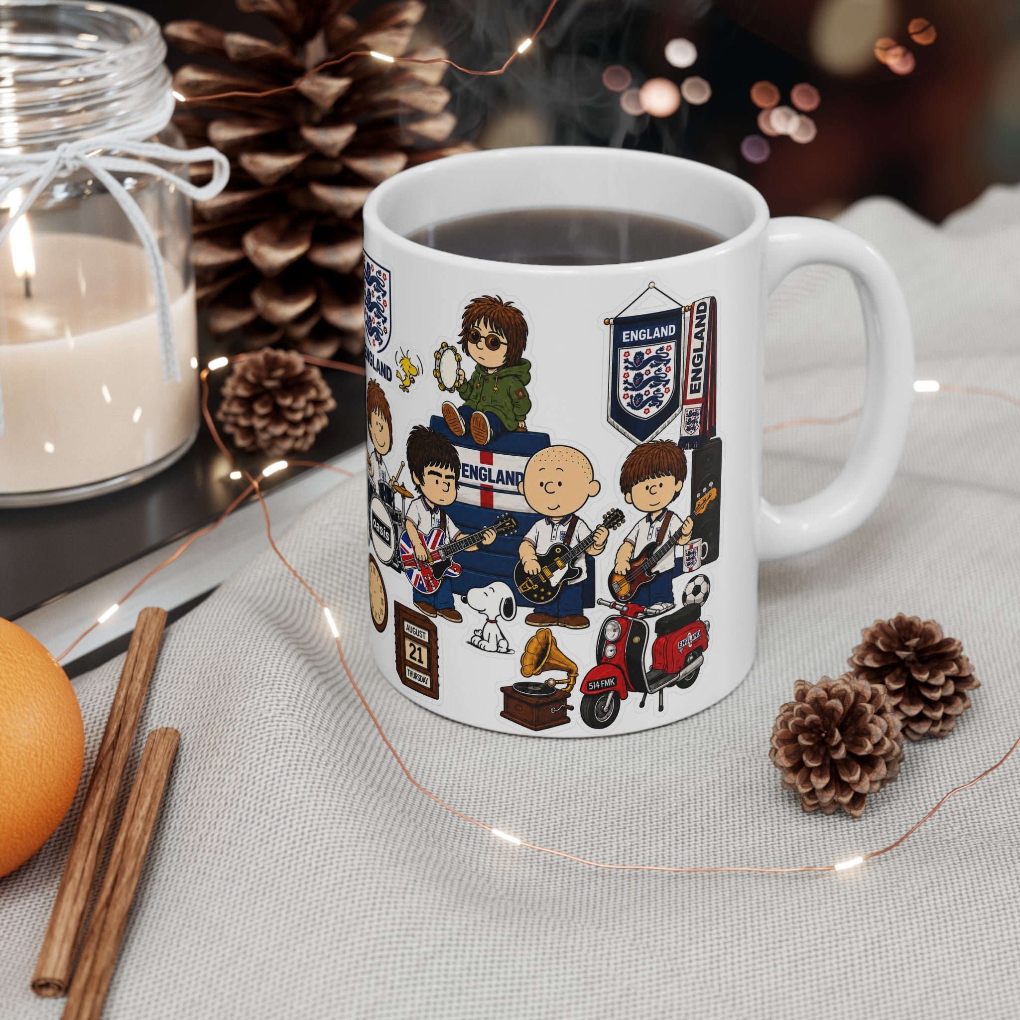 England Britpop Band Cartoon Coffee Mug — 11oz & 15oz Ceramic
