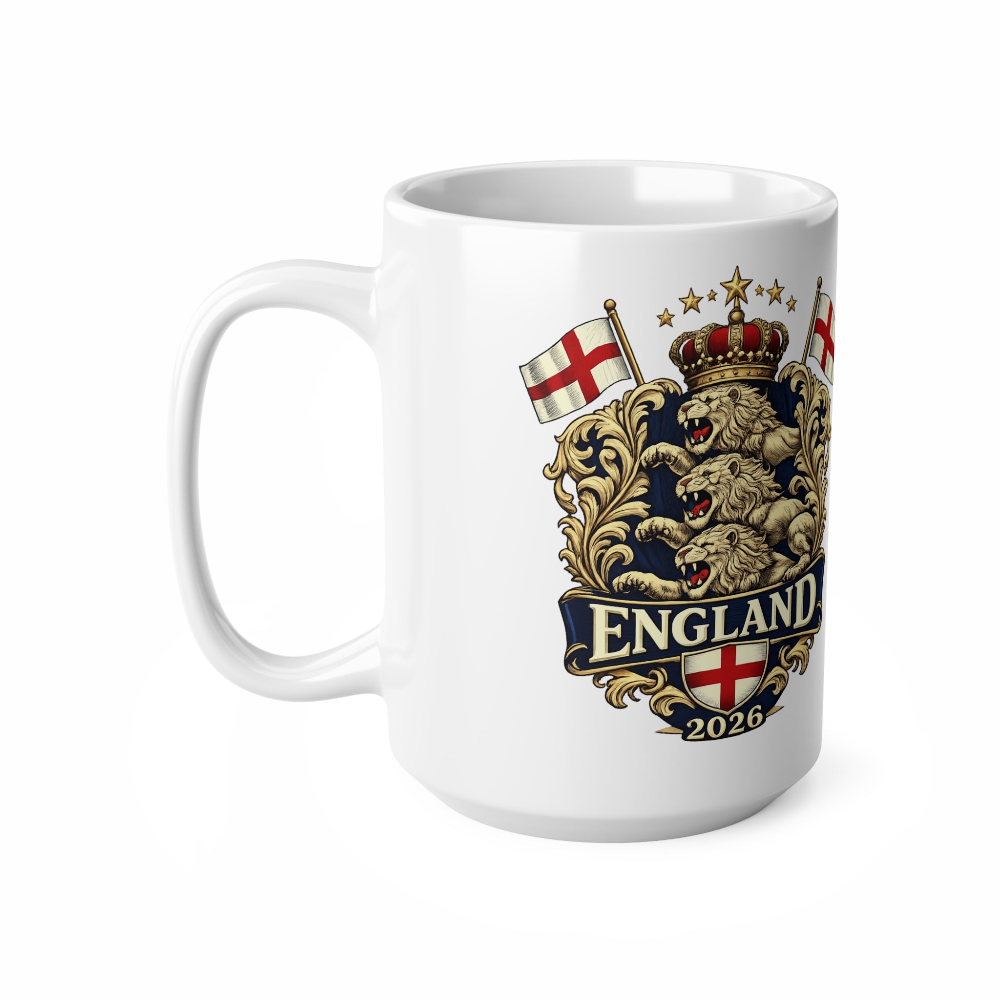 England 2026 Crest Coffee Mug — Vintage Lion Coat of Arms Ceramic Cup (11oz, 15oz)