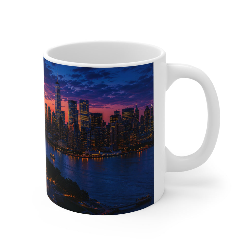 New York Sunset Ceramic Mug — Statue of Liberty Skyline 11oz & 15oz