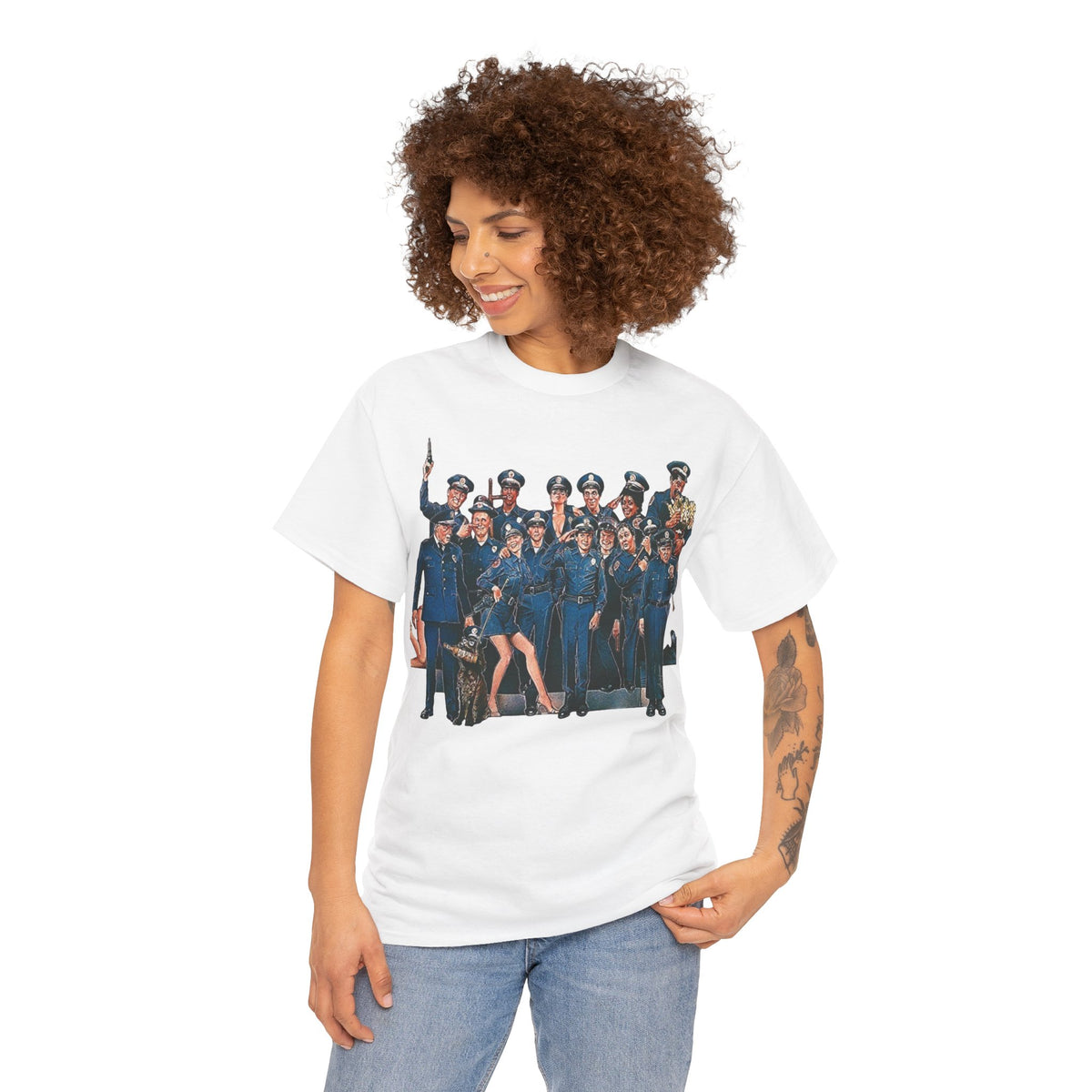 Police Academy Movie Inspired Cotton T‑Shirt — Retro Squad Photo Tee