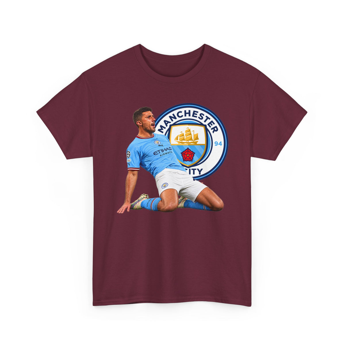 Rodri Manchester City Legend Cotton T-Shirt – Celebratory Slide Graphic Tee
