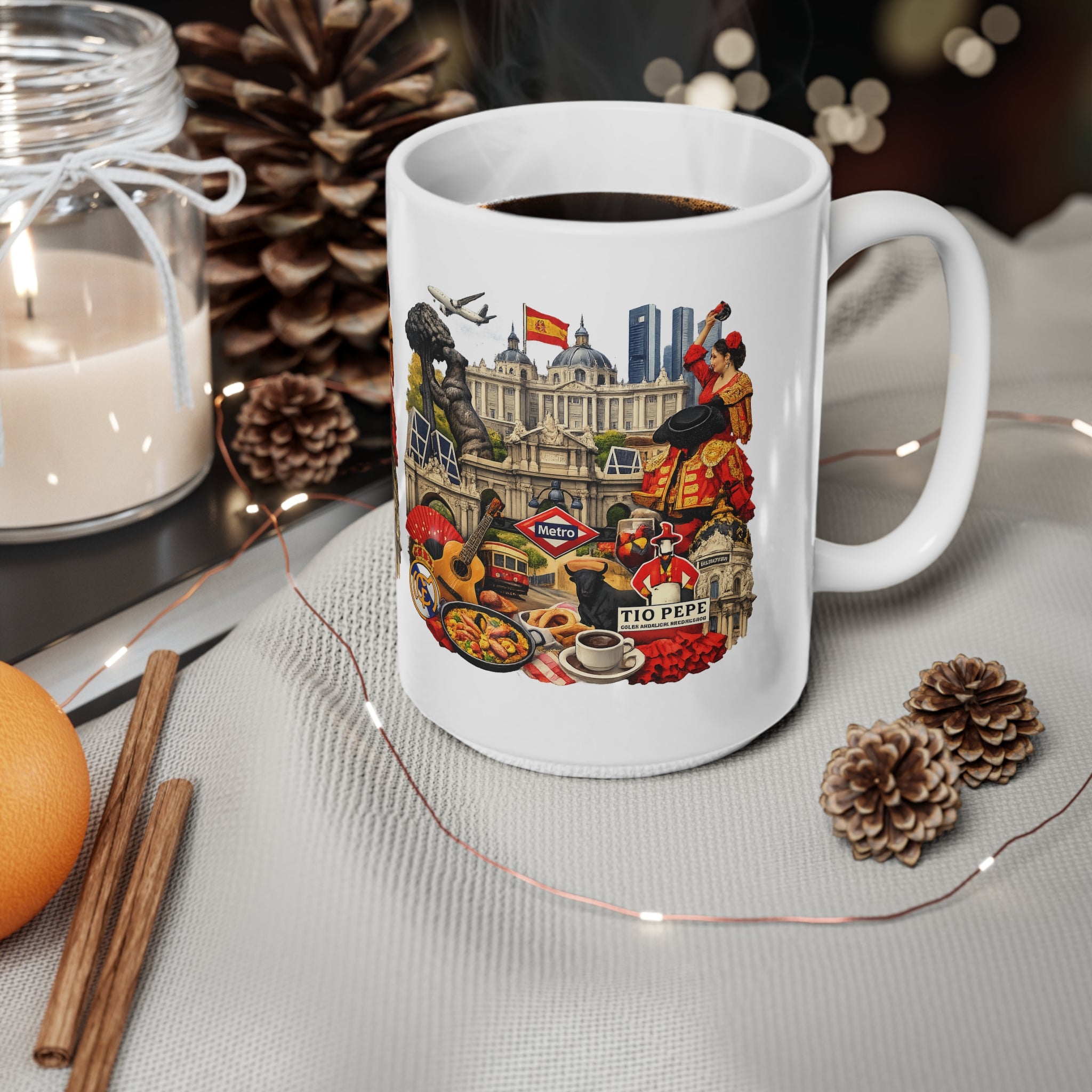 Spain Souvenir Mug — Spanish Landmarks & Cuisine Ceramic Coffee Cup (11oz/15oz)