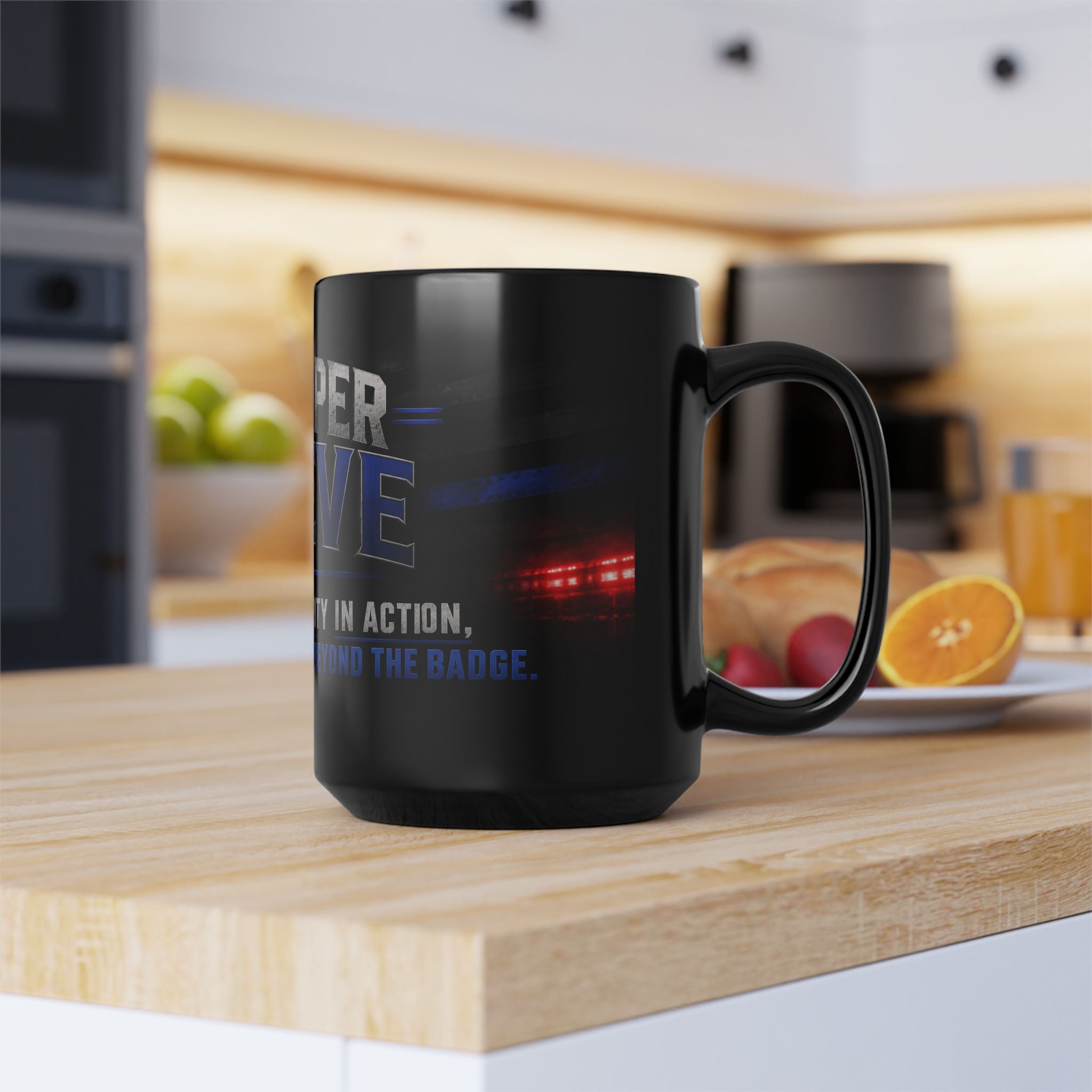 Police Trooper Mug — "Trooper Steve: Integrity in Action" Black Coffee Cup (11oz/15oz)