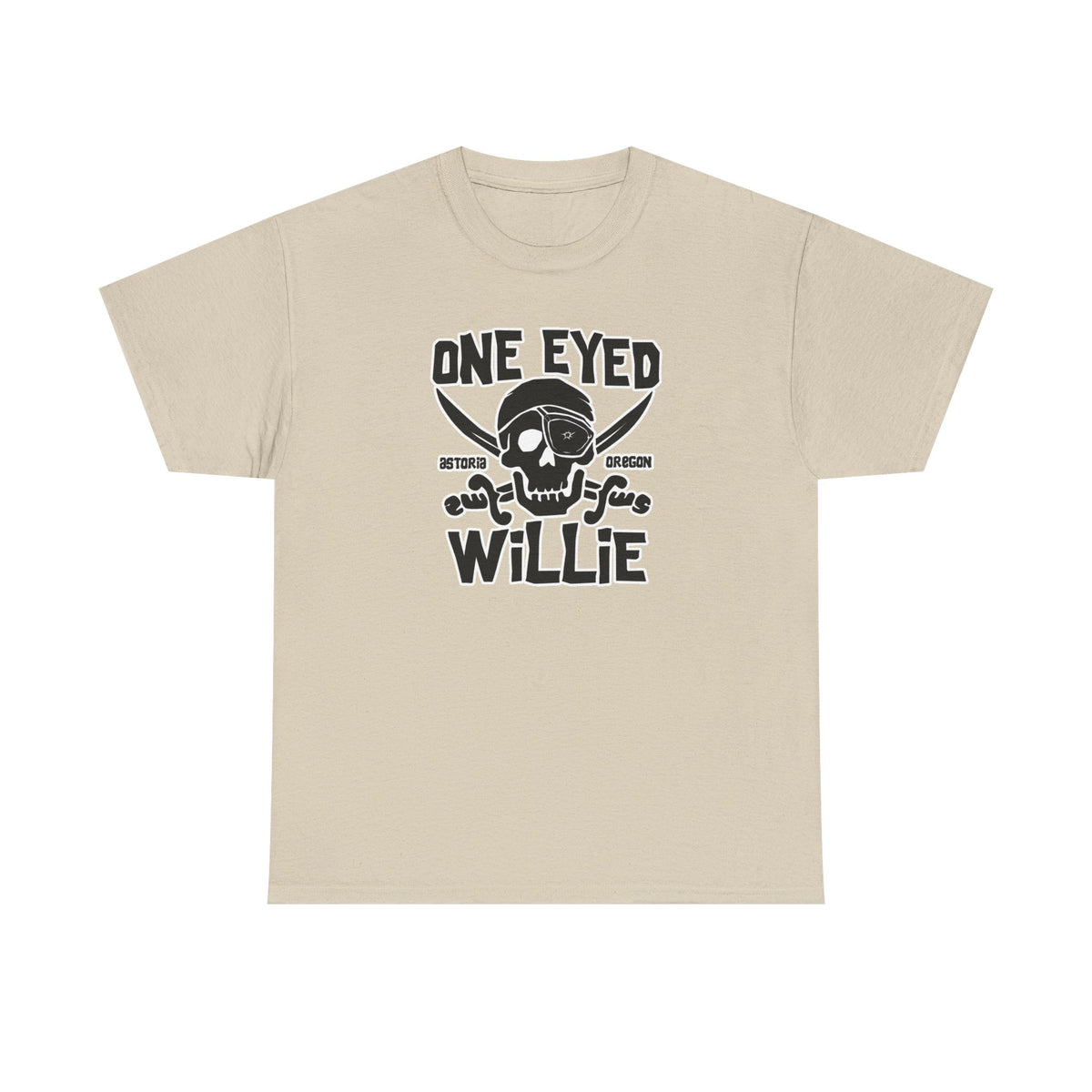 One Eyed Willie Pirate Skull Tee — Retro Nautical Adventure Graphic Shirt