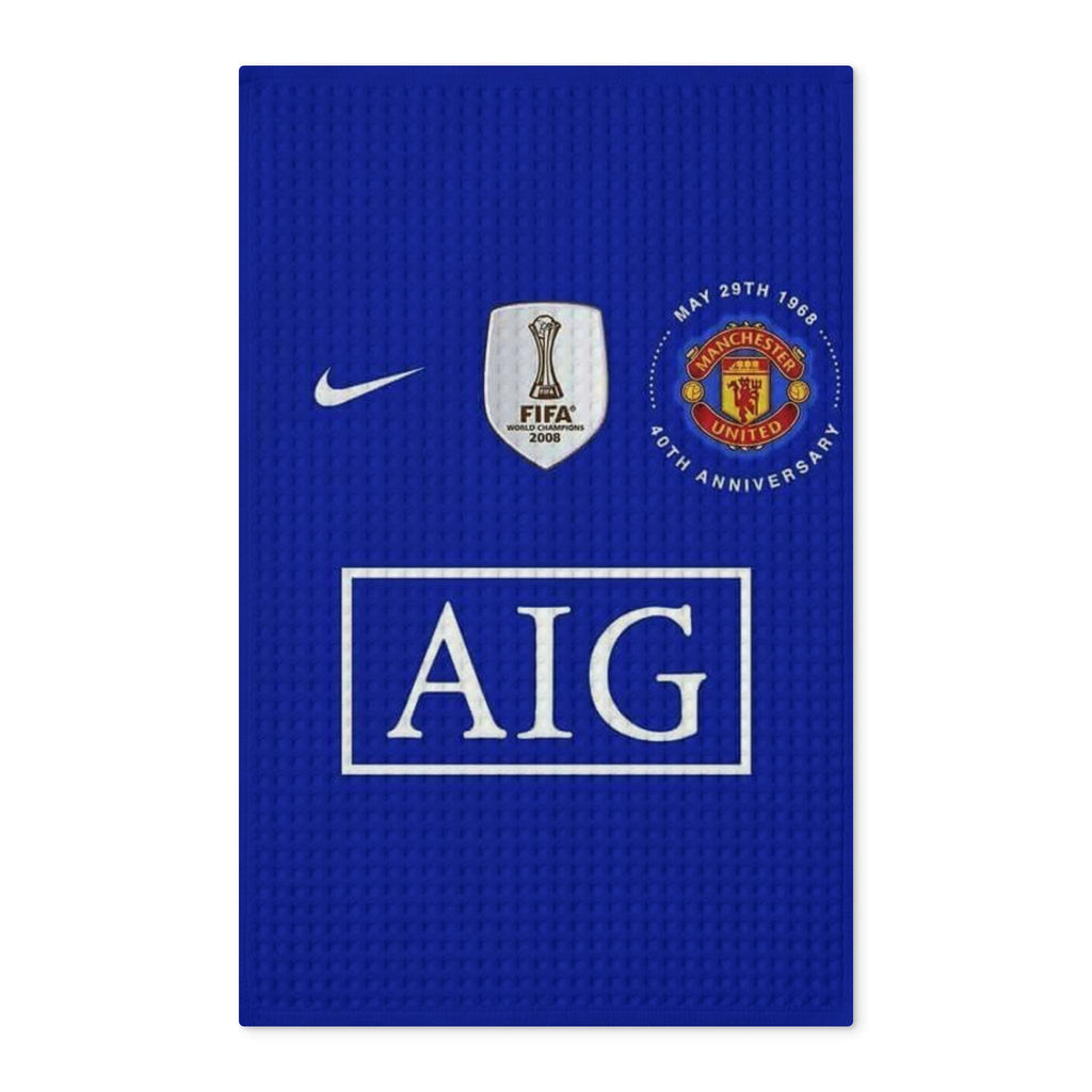 Manchester United Football Tea Towel — AIG Logo Blue Waffle Kitchen Towel
