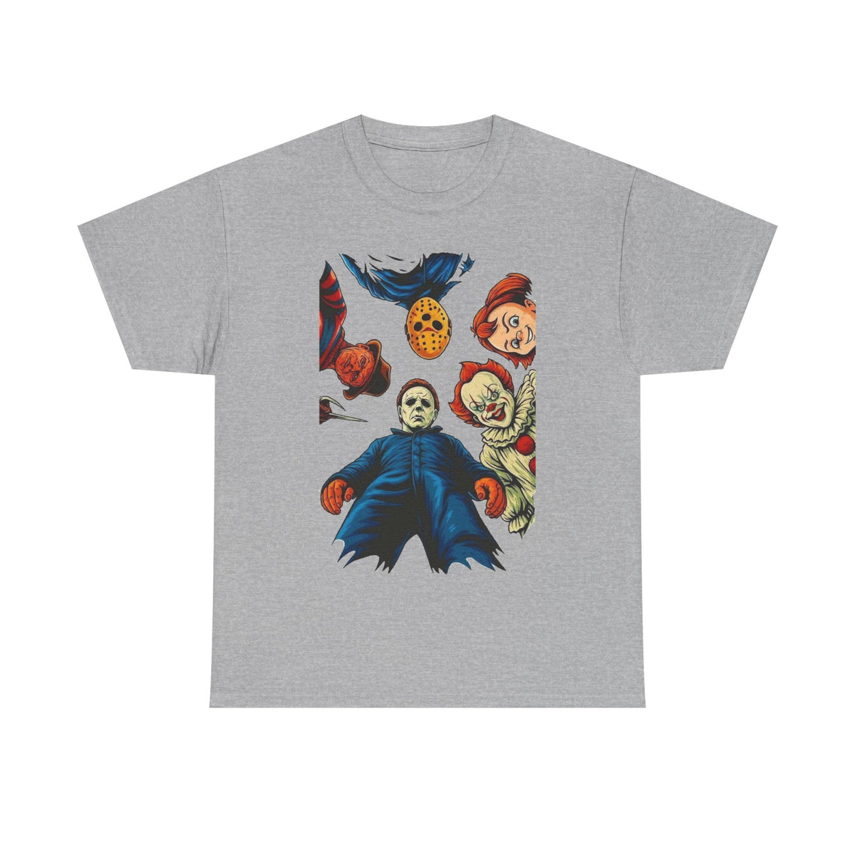 Horror Movie Icons Graphic Tee — Michael Myers, Jason & Classic Clowns Halloween T-Shirt