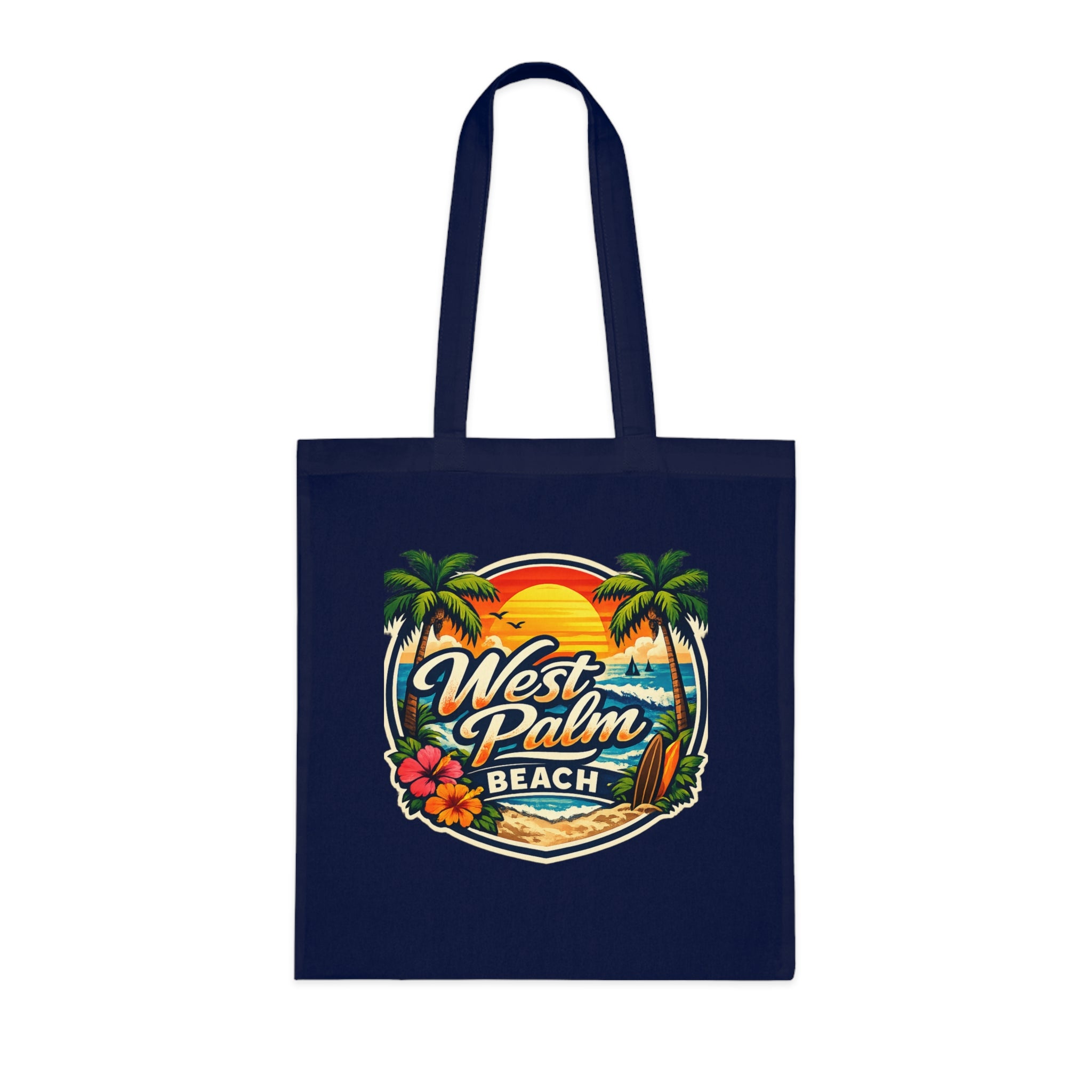 West Palm Beach Cotton Tote — Vintage Tropical Beach Palm Tree Design