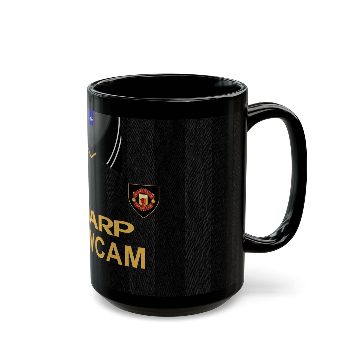 Retro Manchester United Sharp Viewcam Inspired Black Mug — Retro Football Jersey Design (11oz/15oz)