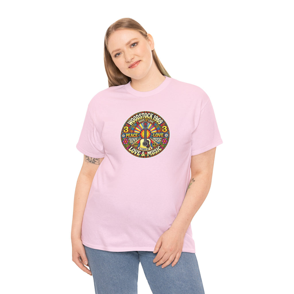 Woodstock 1969 Peace & Love Graphic Cotton T- Shirt / Tee