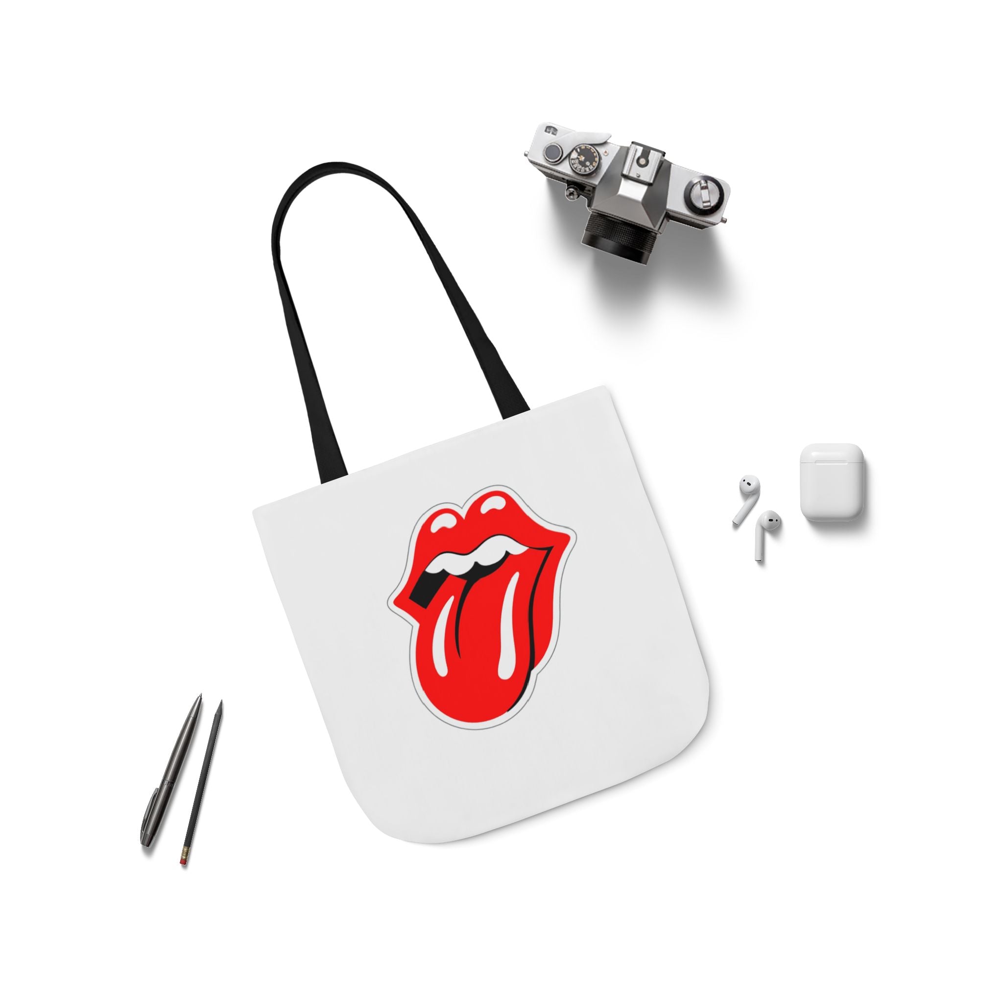 Rock & Roll Tongue Canvas Tote Bag — Retro Lip Graphic