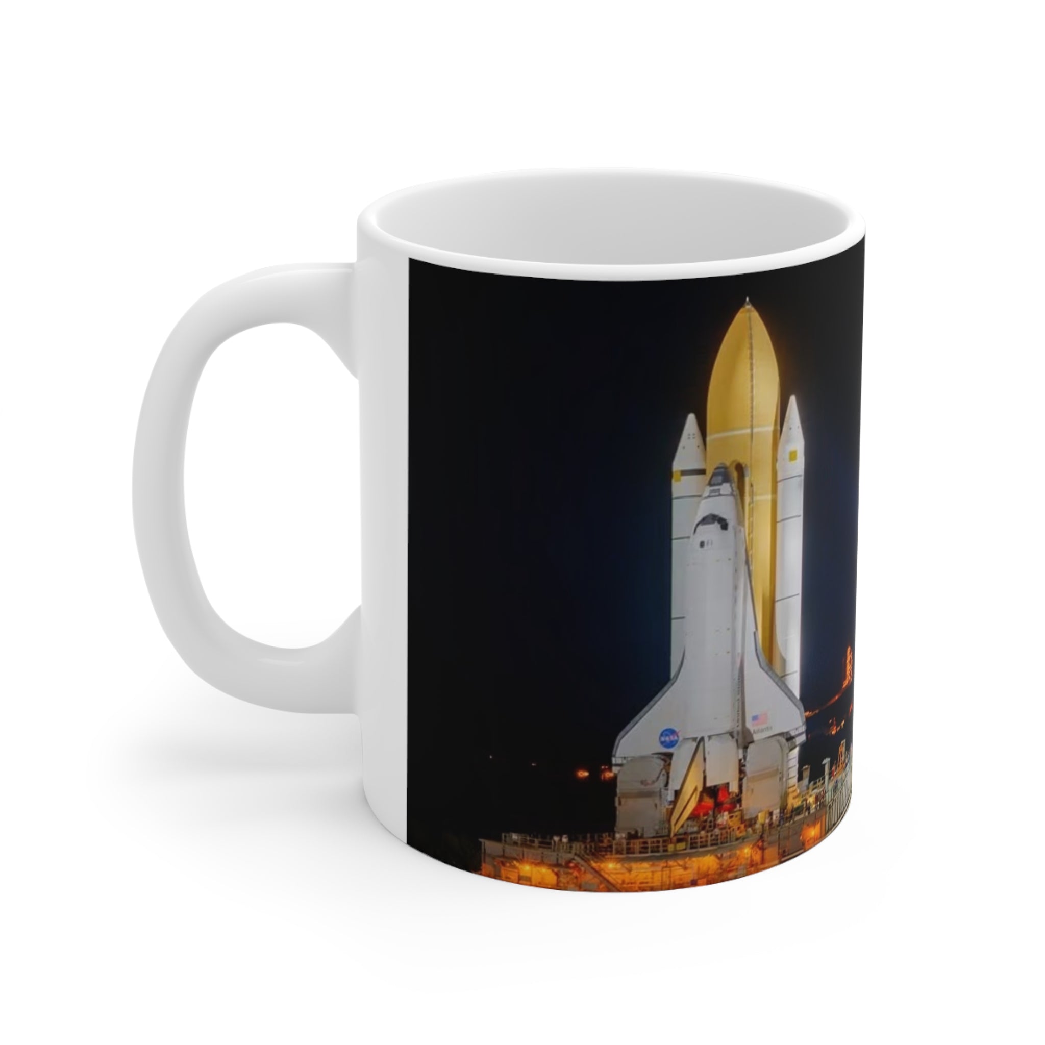 Space Shuttle Night Launch Ceramic Mug — NASA Rocket Coffee Cup (11oz/15oz)
