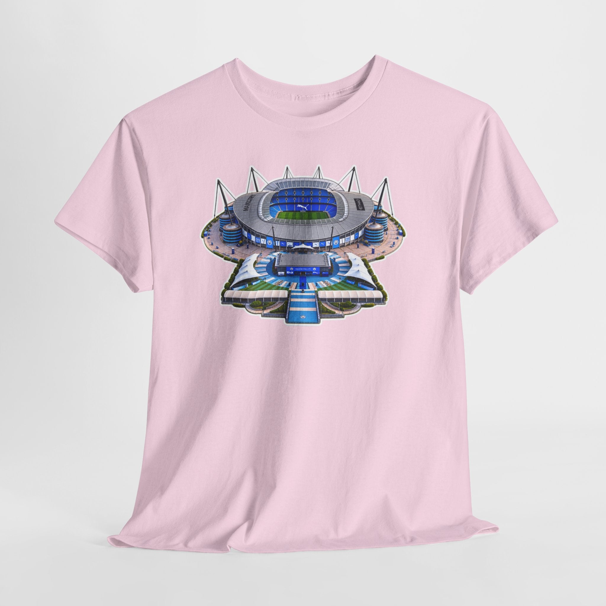 Manchester City Etihad Stadium Illustration T-Shirt — Retro Soccer Arena Graphic Tee